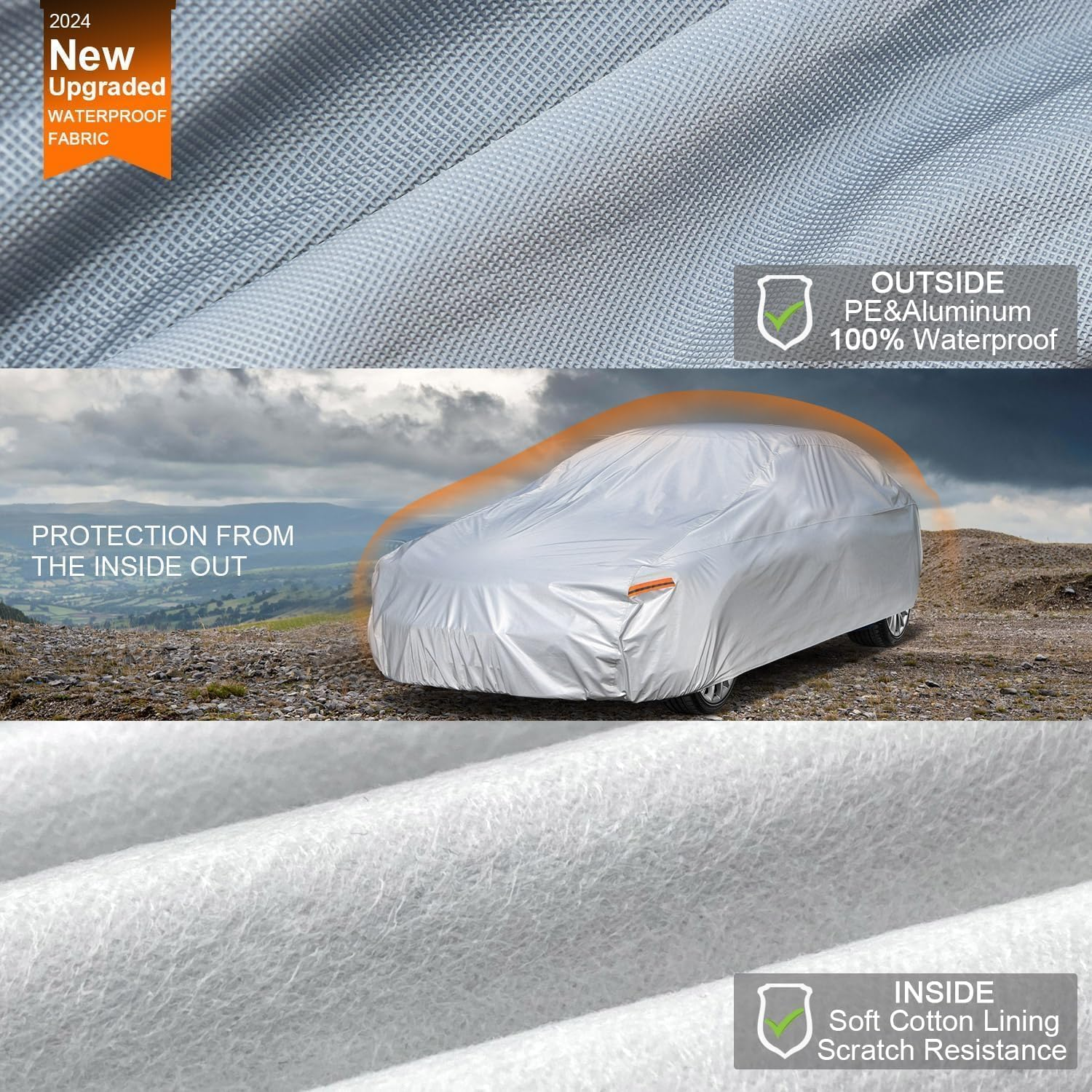 Dsocool 6 Layers Car Cover Waterproof All Weather for Automobiles, Outdoor Full Cover Rain Sun UV Protection with Zipper Cotton, Universal Fit for Sedan and Suvs (For SUV, YXL) image number 3