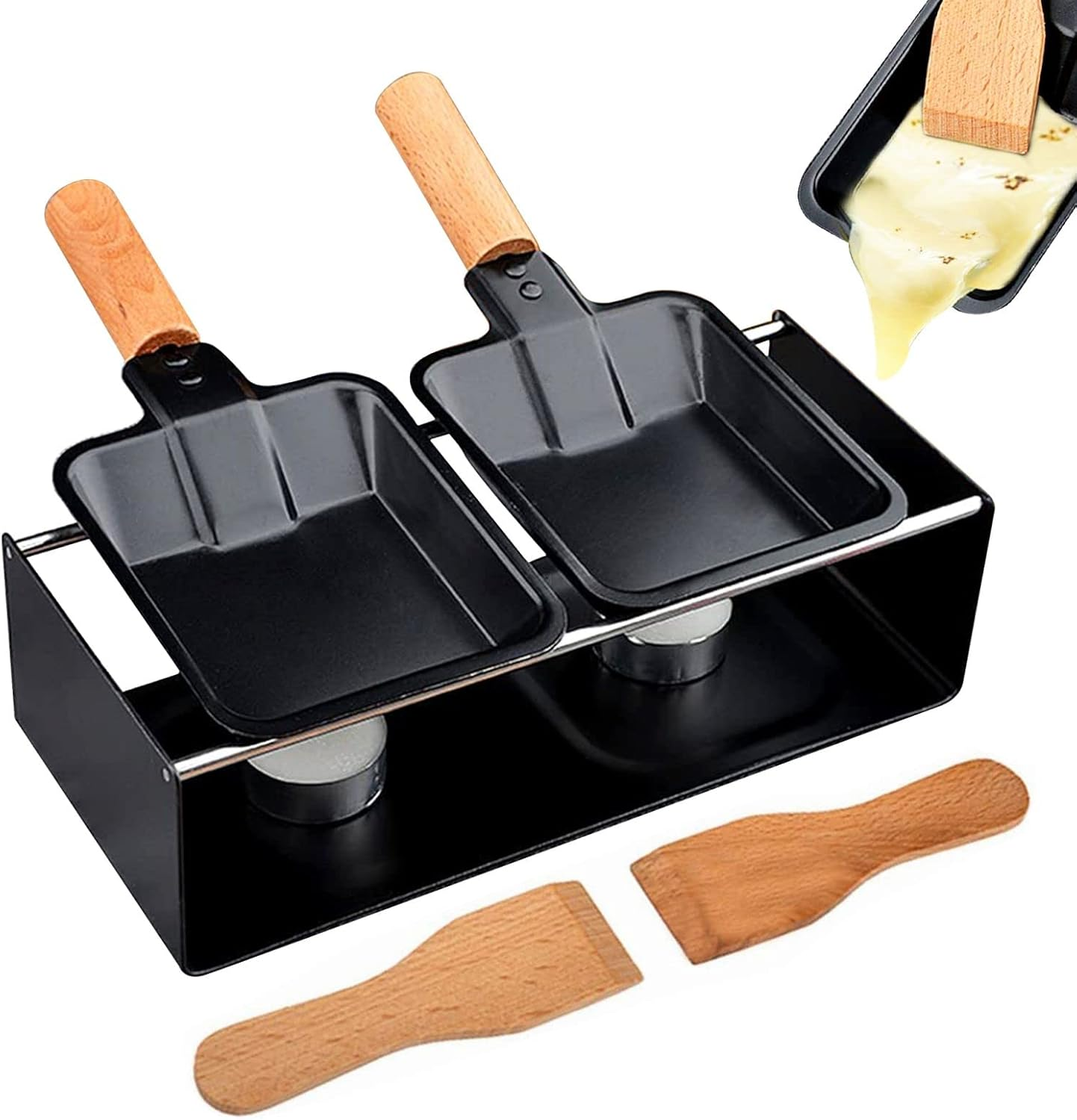 Fantasyday Mini Raclette Set,Portable Foldable Non Stick Rotaster Baking Tray Stove Set,Suitable for Cheese, Meat, Fish, and Vegetables(Not Included Candles)