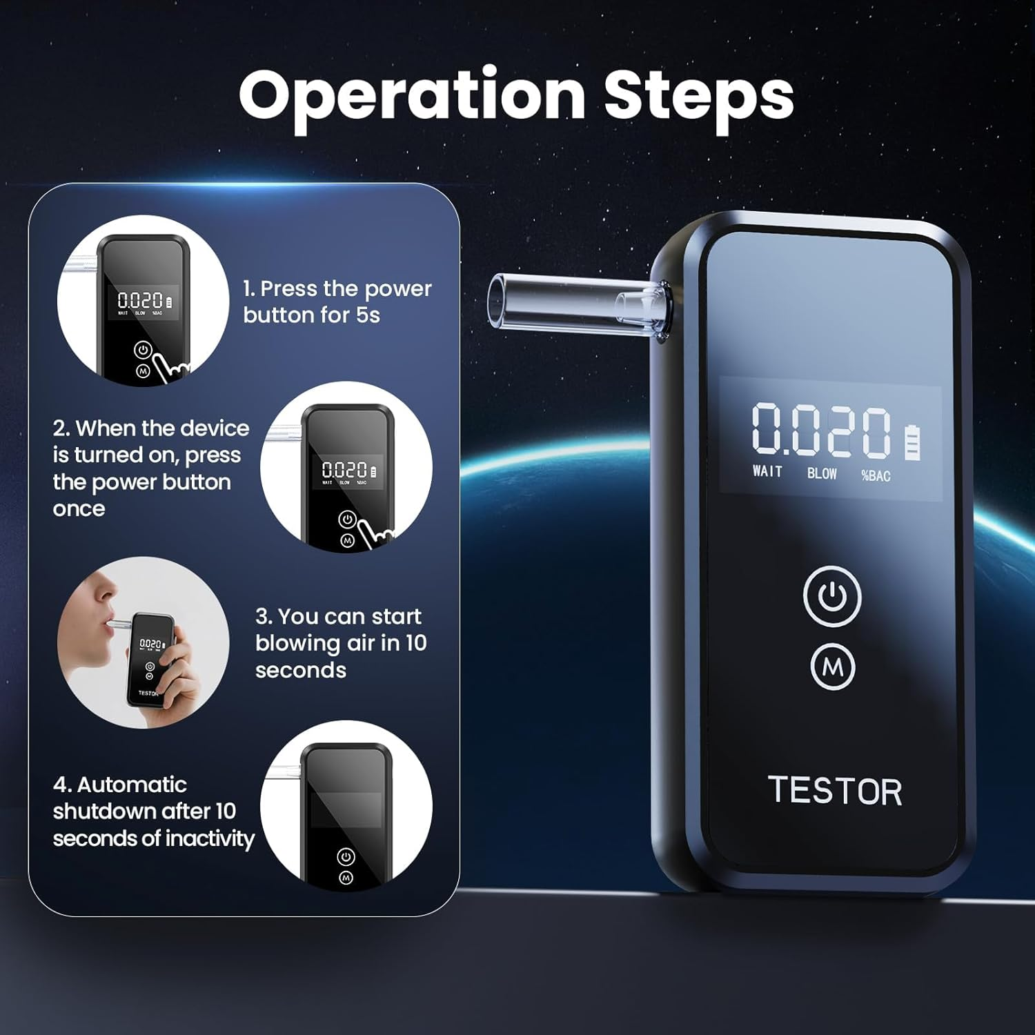 Breathalyzers, 2025 Upgraded Professional-Grade Breathalyzers for Alcohol, High-Accuracy Portable Alcohol Breathalyzer with 8 Reusable Mouthpieces image number 2