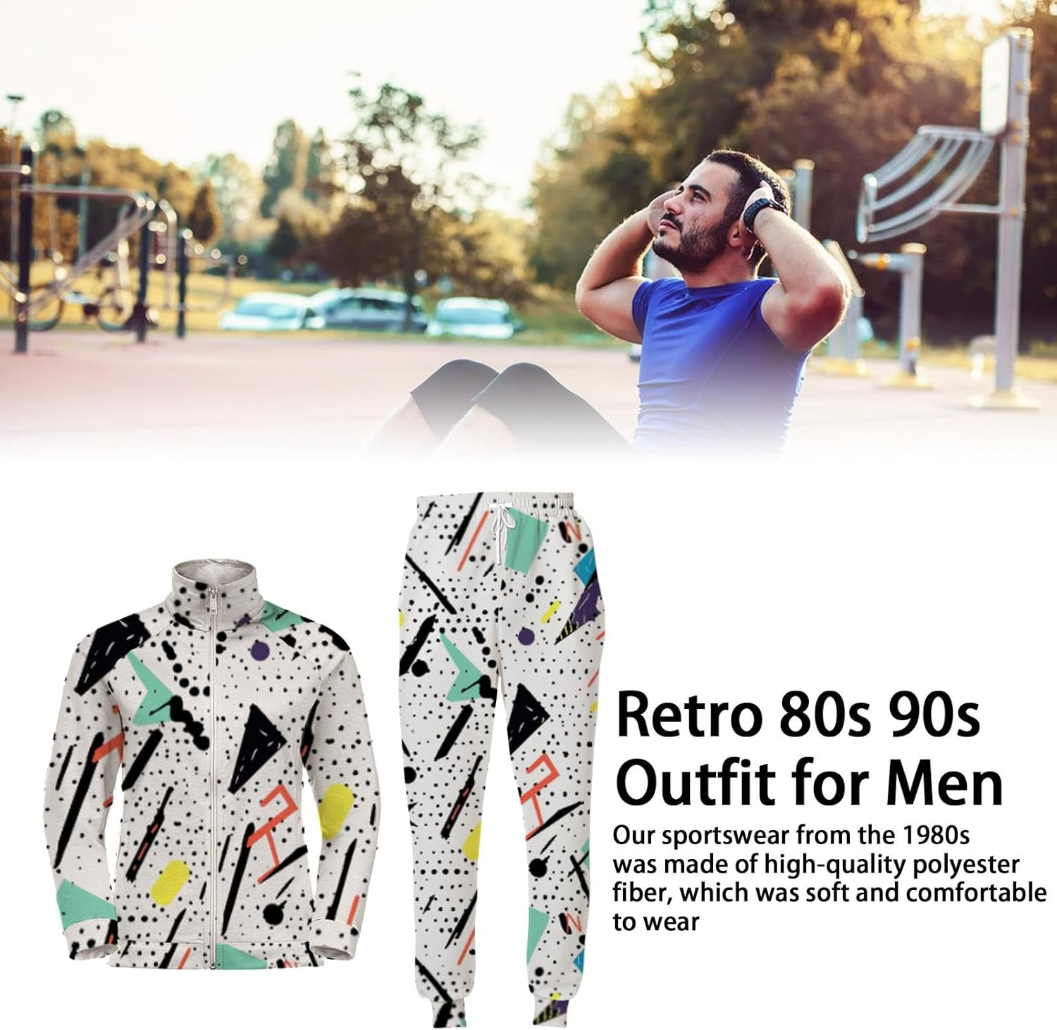 Nankoyal 80S Tracksuit Streetwear | Polyester Soft Jacket Joggers Sweatpant Set - Zipper Pullover Tops Waist Pants with Pockets for Men Boys image number 3