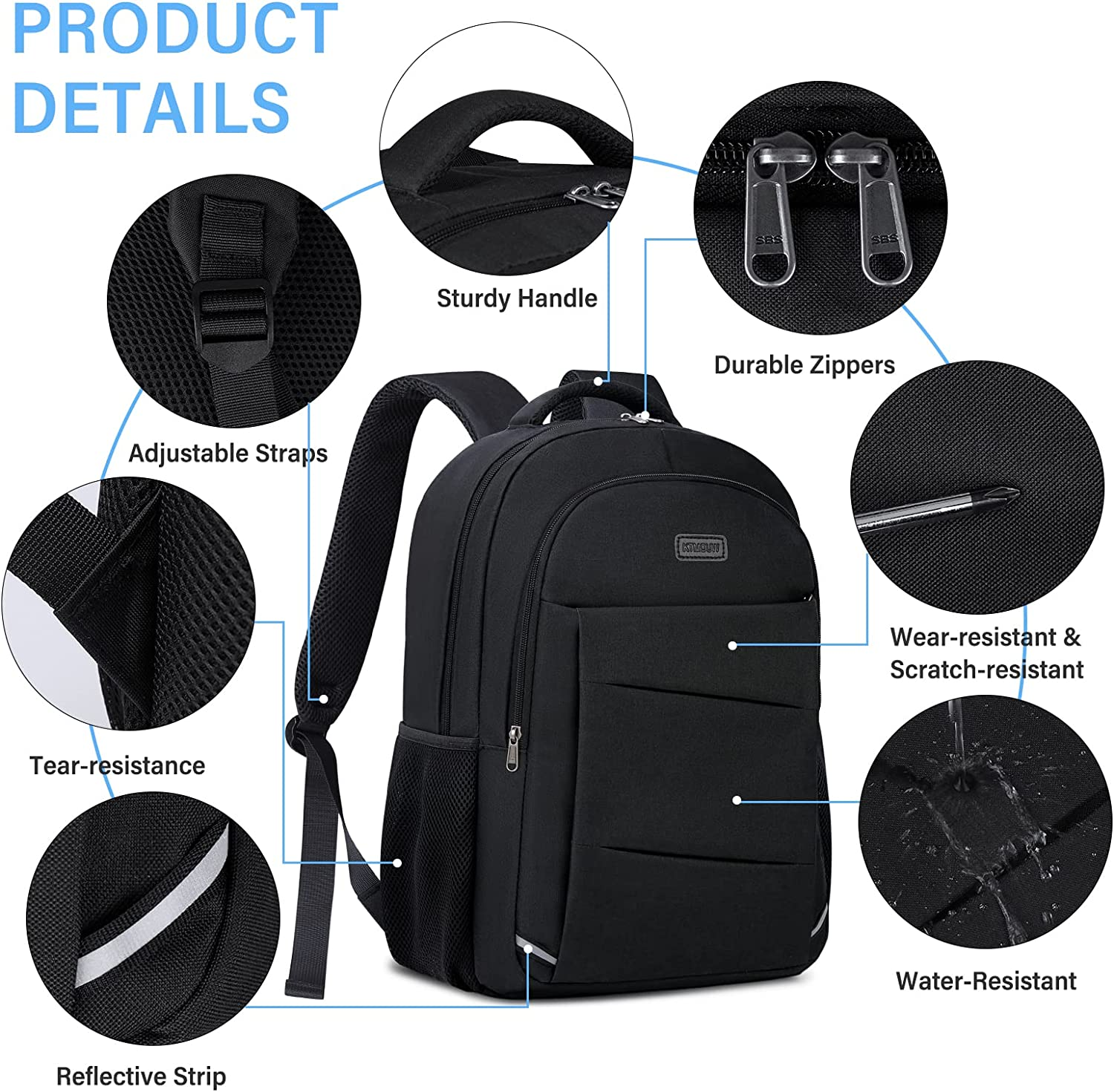15.6Inch Laptop Backpack, Travel Backpack with USB Charging Port and Headphone Hole for Men and Women, Business Laptop Carry on Luggage Backpack for Business College, Black image number 4
