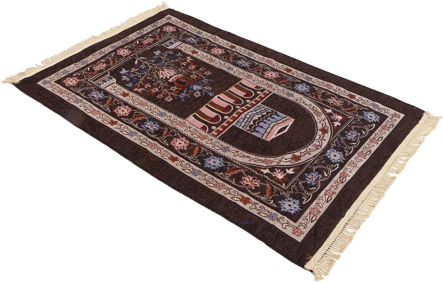 Prayer Rug, Multipurpose Prayer Mat Exquisite Tassel Thick Ethnic Style for Bedrooms for Offices (Deep Coffee Color)