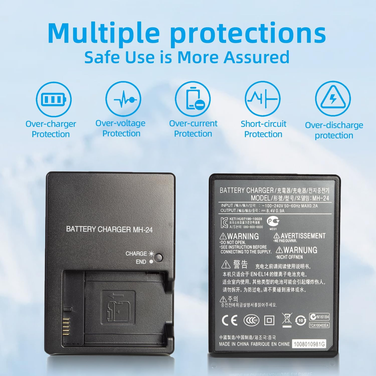 OCOIXINH MH-24 Battery Charger for EN-EL14 En-El14A Battery Compatible with Nikon D3100, D3200, D3300, D3500, D3400, D5100, D5600, D5200, D5300, D5500, Coolpix P7000, P7100, P7200, P7700, P7800 image number 1