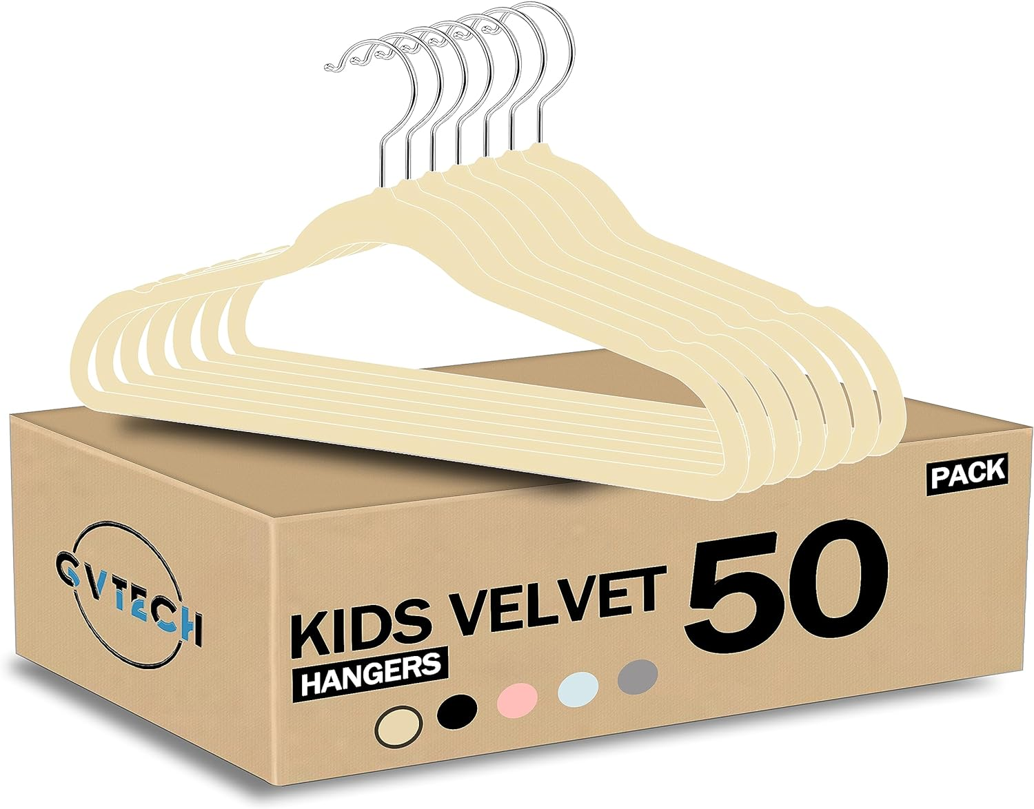 GVTECH Kids Hangers Velvet, [50 Pack] Children Cloth Durable Baby Hangers for Closet - Perfect Infant Toddler Kid Hanger for Everyday Use, Non Slip 360&deg; Hooks for Shirt, Pant, Dress (50 Pack, Black)