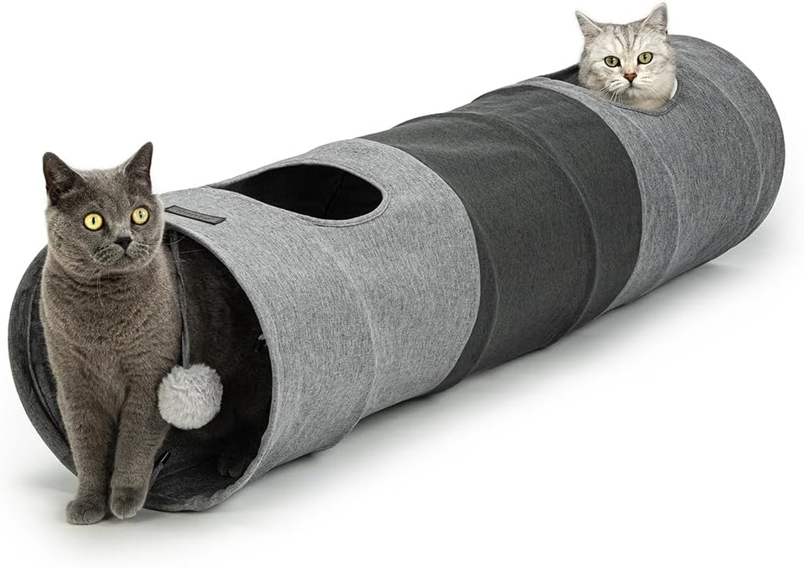 Lionto 3-Way Cat Tunnel with Play Ball, 30 X 120 X 80 Cm, Foldable Expandable Play Tunnel Made of Easy-Care Faux Linen Material for Cats, Robust Cat Toy, 30 Cm Diameter image number 3