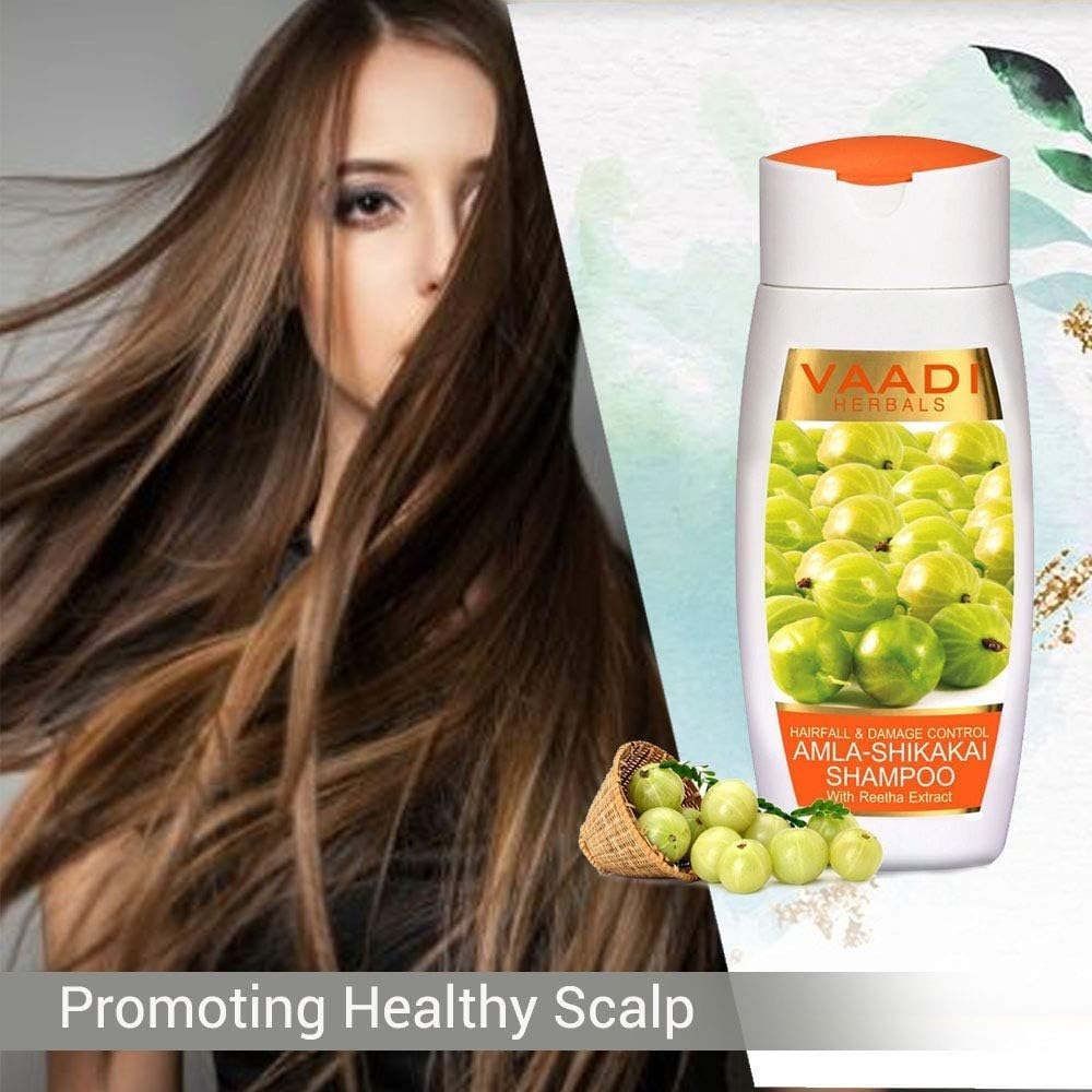 Vaadi Herbals Organic Shampoo Amla Shikakai Reetha - anti Dandruff, Hair Fall & Damage Control - Paraben & Sulfate Free - Suitable for All Hair Types - Value Pack of 3 X 110 Ml image number 1