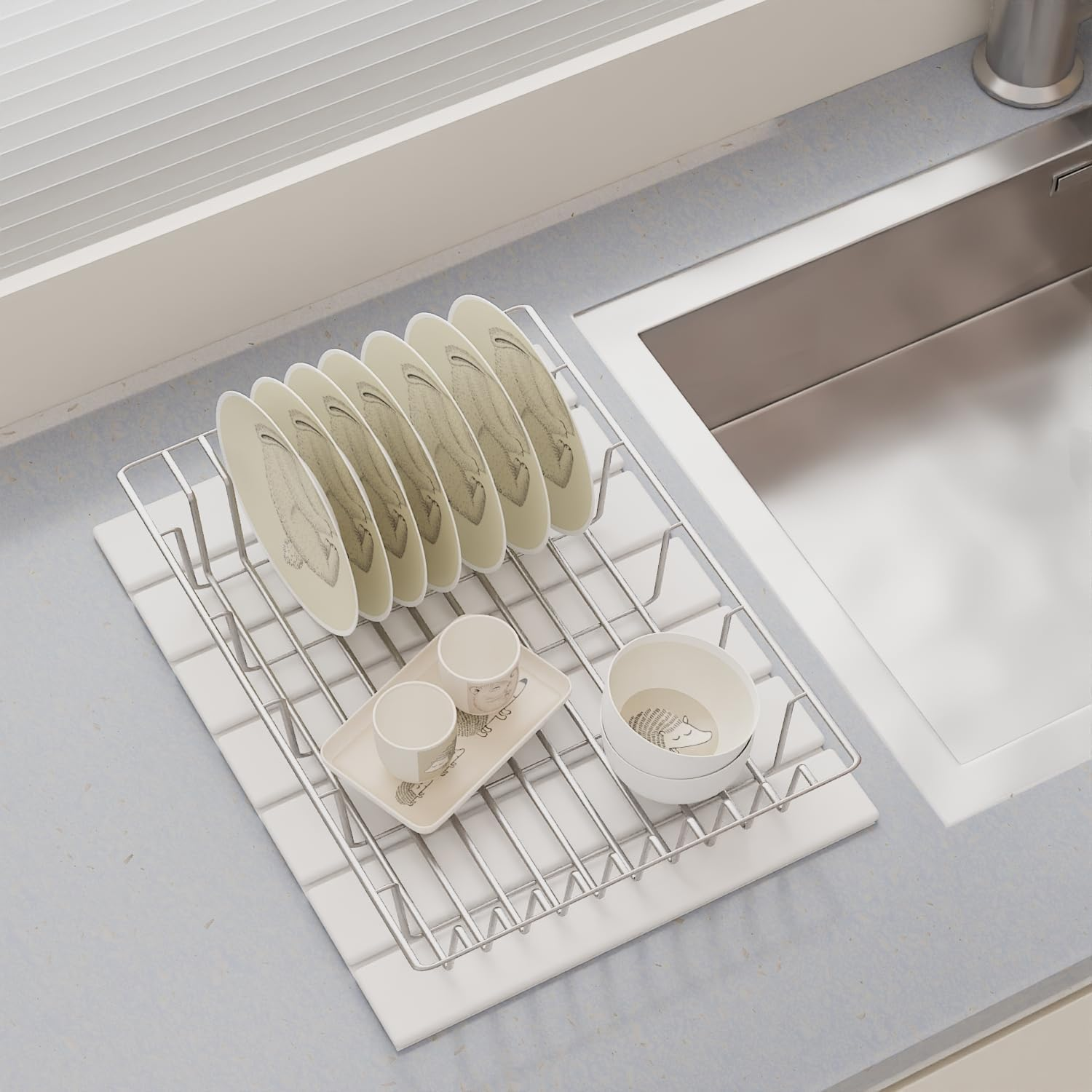 Stone Dish Drying Mat for Kitchen Counter, 40&times;30Cm Quick Dry Absorbent Diatomaceous Earth Non-Slip Stone Mat with Coaster for Dishes Bottles Cups, Bathroom (Small 40*30Cm) image number 4