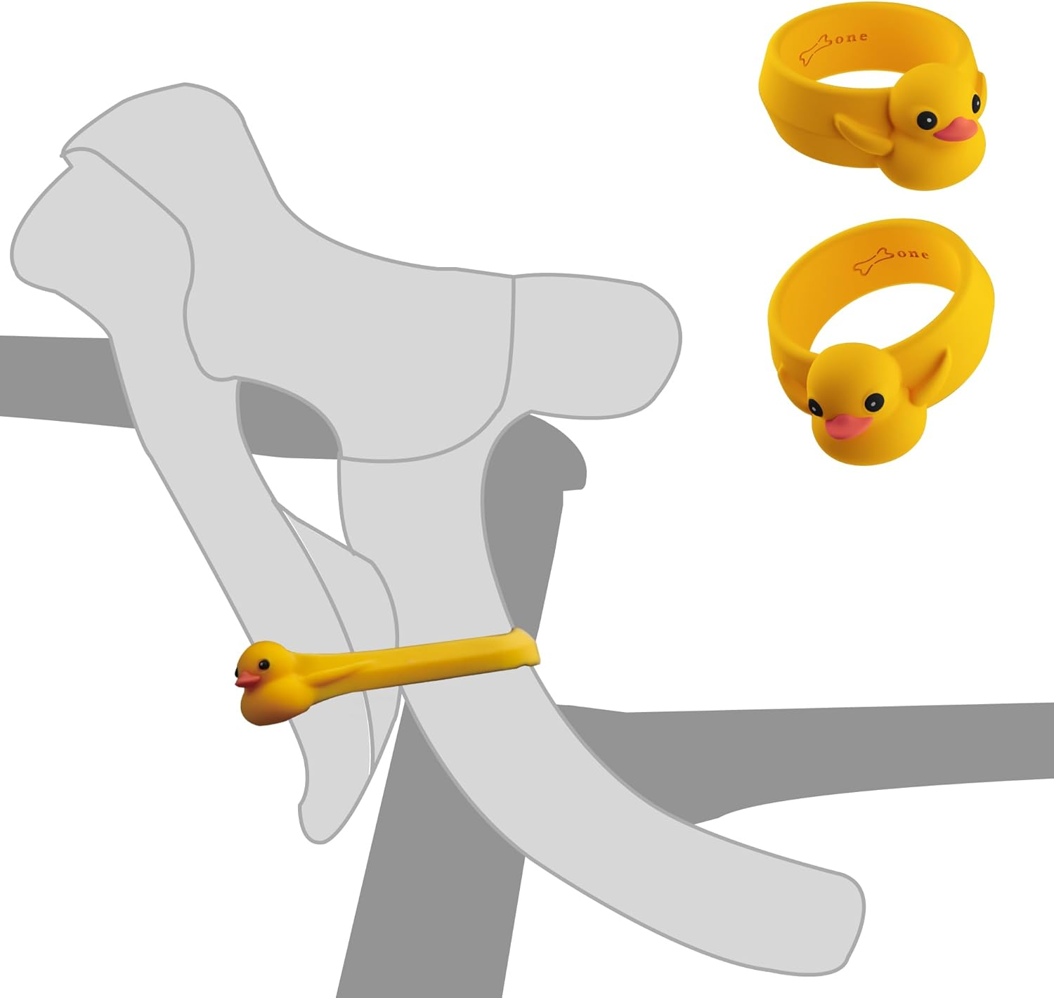BONE Brake Tie (2 Packs), Bike Brake Lever Rubber Bands, Elastic & Durable Silicone Ring Strap on Grips or Handlebars, Cute Cartoon Duck Parking Handbrake Ties for Kids & Adults (2-Pack - Patti Duck)