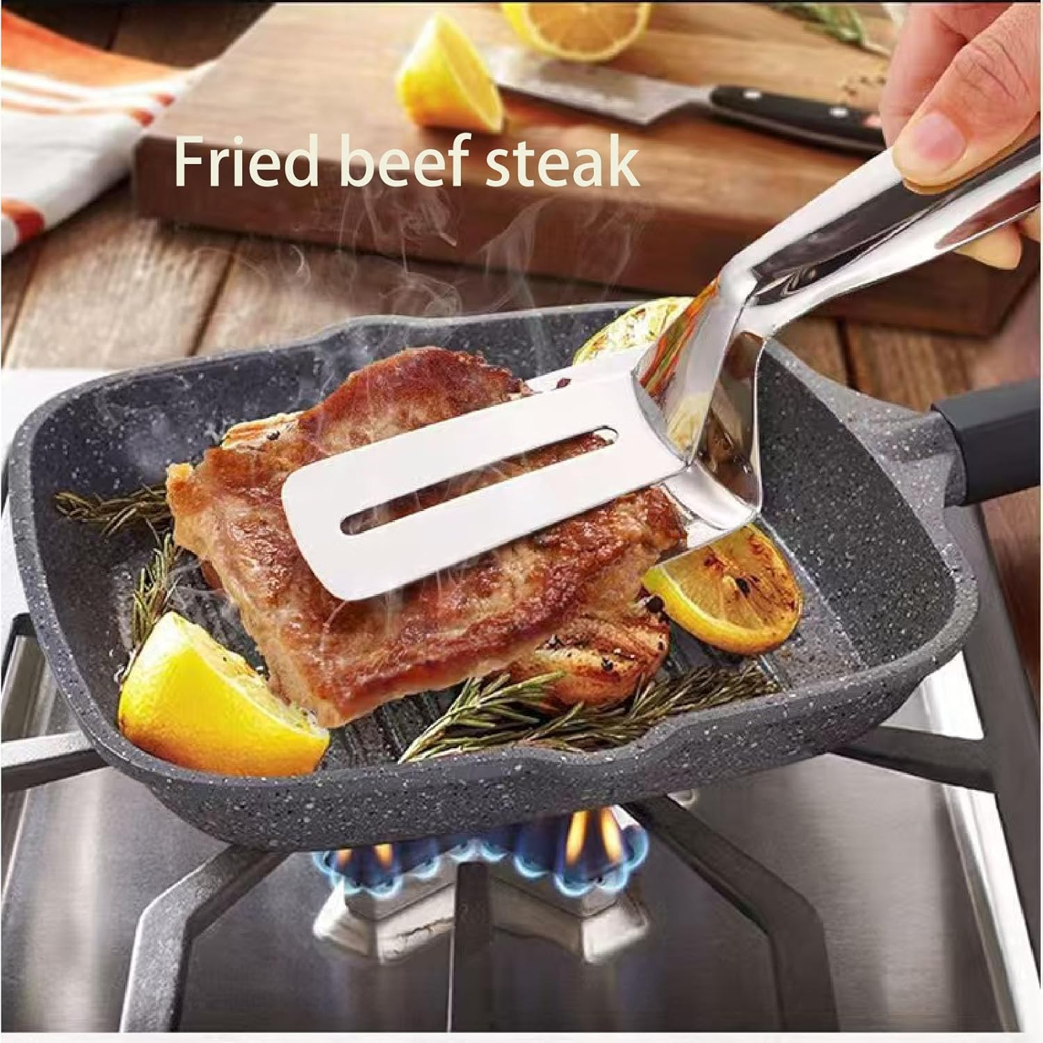 304 Stainless Steel Double Sided Steak Clamp, Cooking Clamp, Flip Scraper Clamp, Suitable for Steak, Bread, Burger, Barbecue, Pizza, Steak Tongs, Barbecue Tongs image number 5