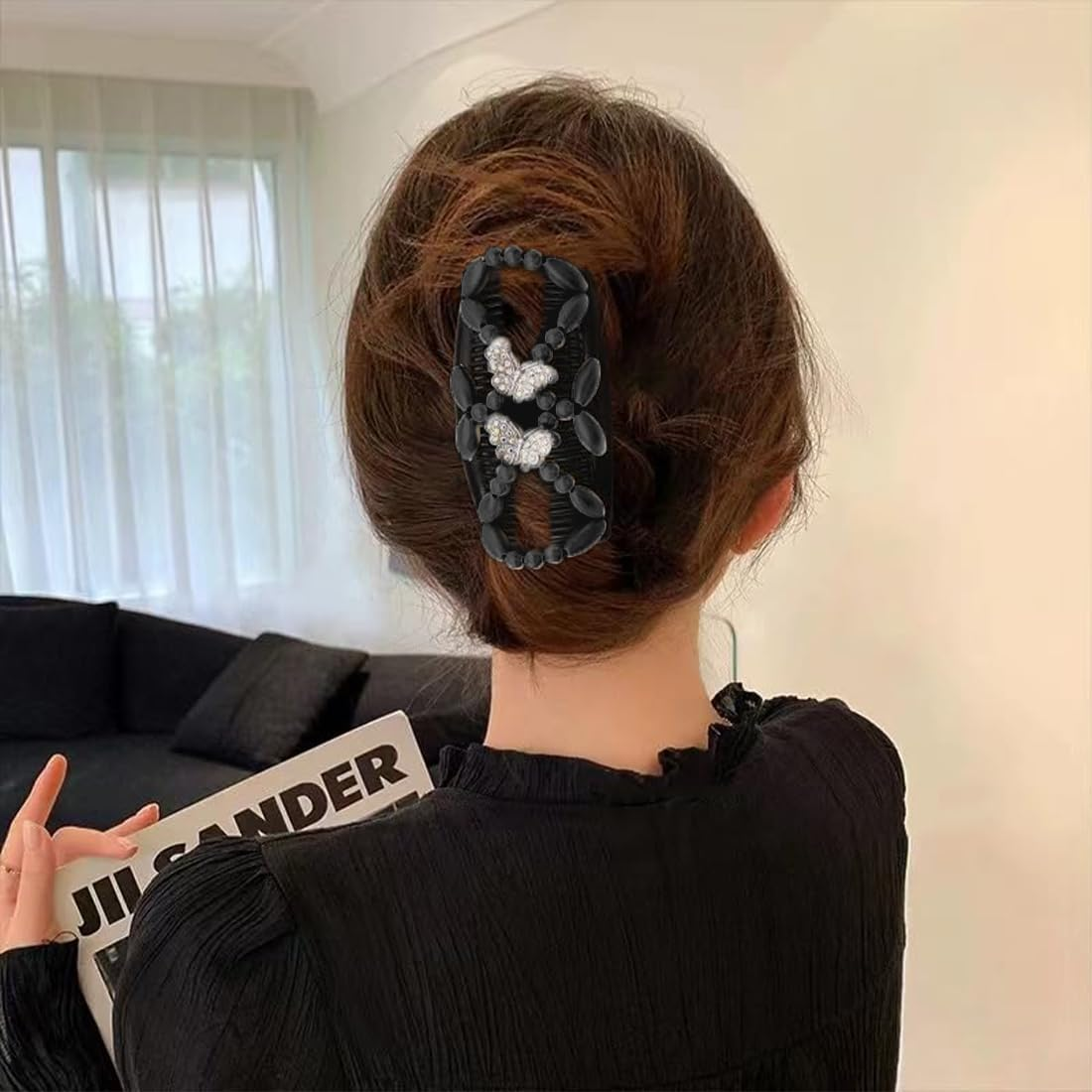 OQKAHIV 1 X Women'S Hair Clips, Fashionable Stretchy Hair Clip, Hair Comb Elastic Beads, Double Magic Hair Comb Hair Clips, Stretchy Comb Clips for Women, Girls, Hair Accessories, DIY Hair Styling image number 4