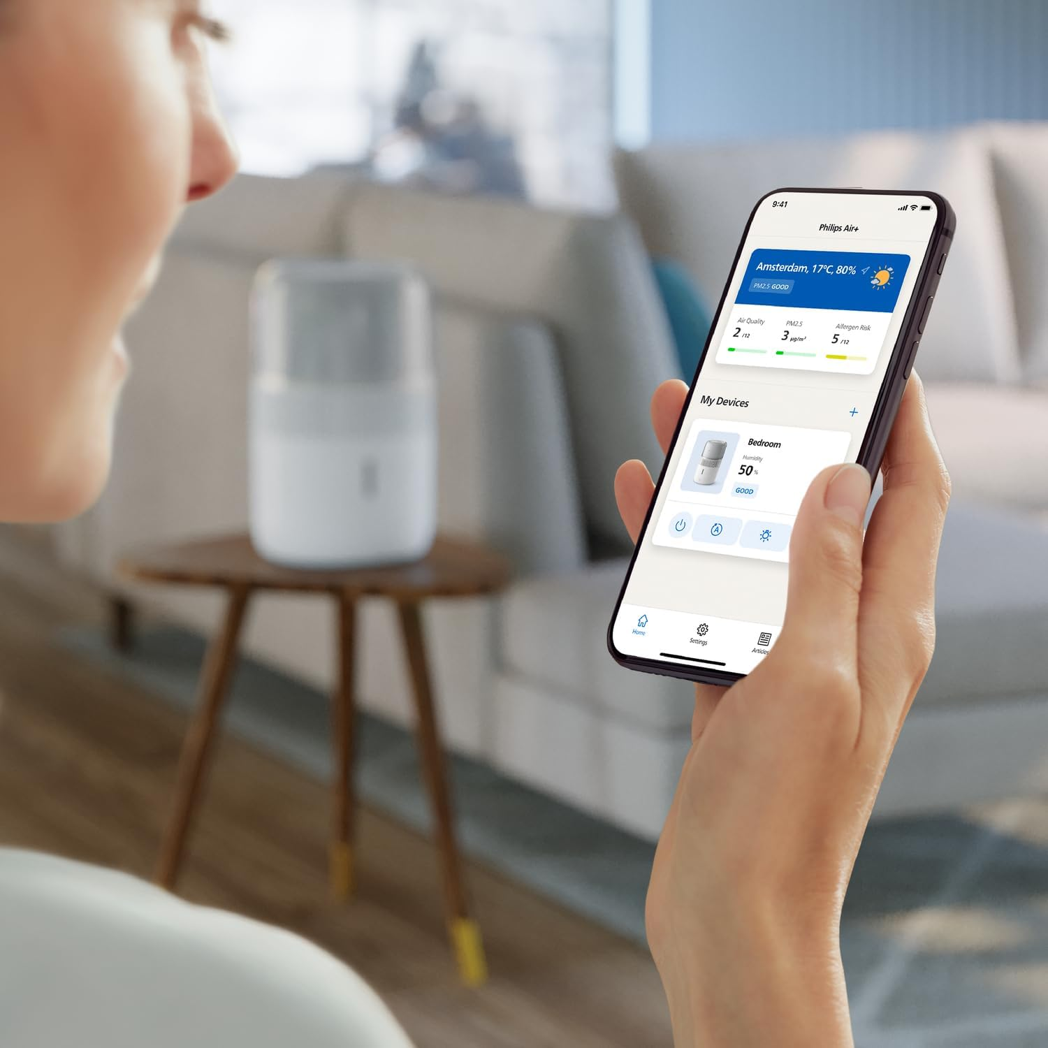 Philips Air Humidifier Series 5000, Smart Humidification for Rooms up to 56M&sup2;, Ultra Quiet Sleep Mode (12 Db), Humidity Sensor, Aroma Add-On, Ambient Light, 400 Ml/H, 4,5L Tank, White (HU5710/00) image number 2