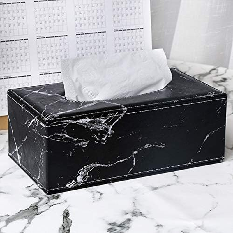 Stylish PU Leather Tissue Box Holder, Rectangular Napkin Holder Pumping Paper Case Dispenser, Facial Tissue Holder for Home Office Car Automotive Decoration (Black, One Size) image number 1