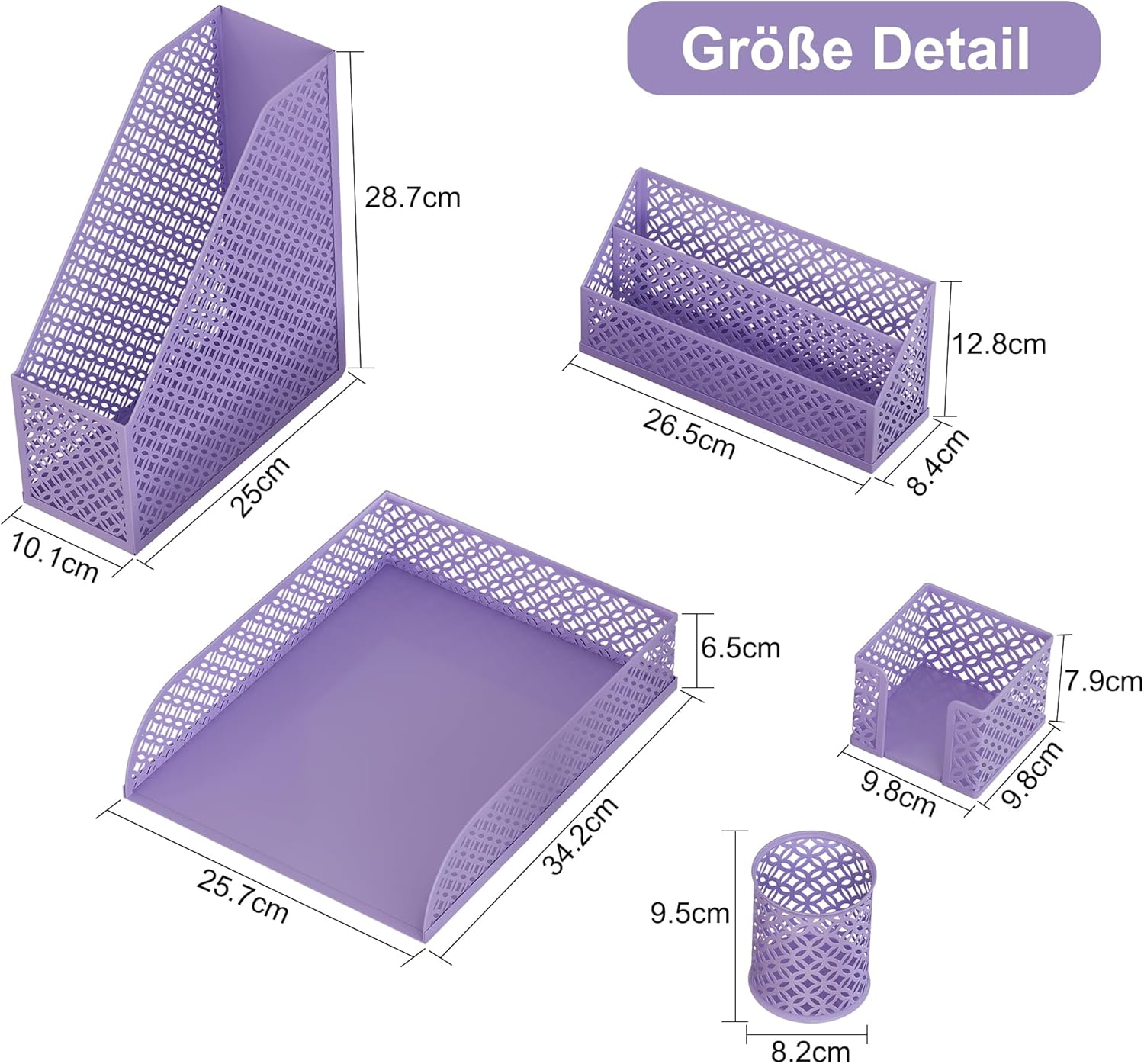 Solinxe Desk Organiser Set Made of Metal - Document Tray A4 Paper Letter Tray Pen Holder Letter Holder and Sticky Note Holder, Purple - Purple image number 6