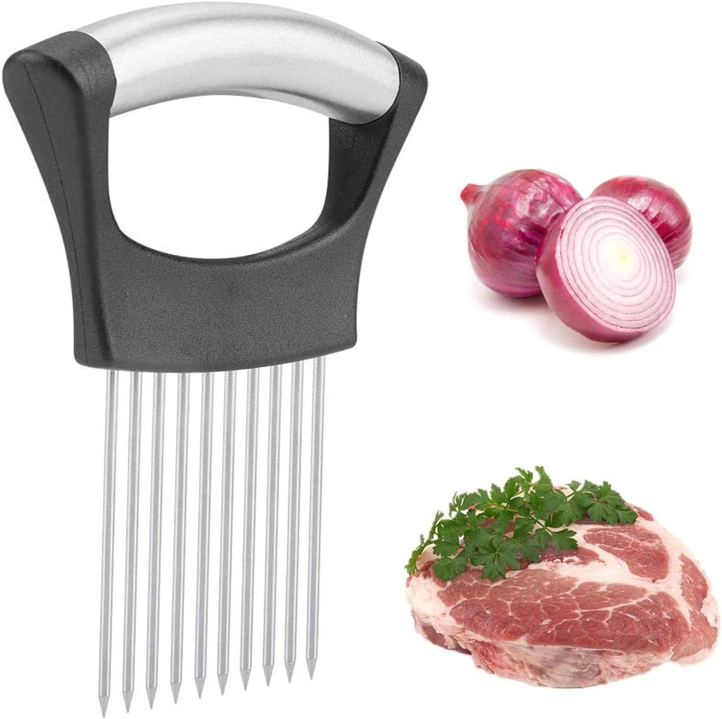 Onion Cutter Holder,Vegetable Slicer Cutting Tools , Meat Slicer Meat Tenderizer Needle, Handy Kitchen Gadgets Safety Cooking Tools image number 4