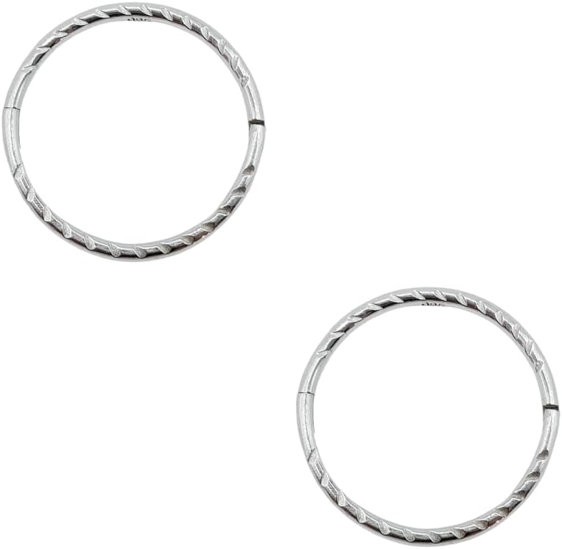 SERENITY SLEEPERS 925 Sterling Silver Seamless Diamond Cut Twist Sleeper Hoop Earrings - Hypoallergenic 18G Hinged Hoops for Continuous Wear (8Mm-14Mm) - Unisex Women Men Body Jewellery for Ears image number 5