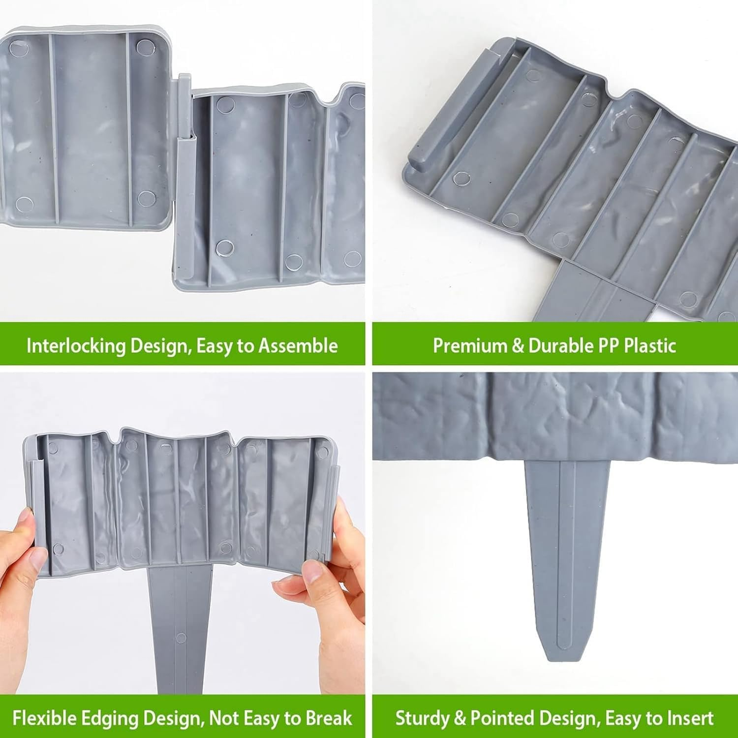 20PCS Plastic Garden Edging Border, 25Cm Stone Effect Garden Lawn Edging, Garden Partition for Flower Pot Plant, Decorative Outdoor Fence for Outdoor Patio Balcony Yard Landscaping (Grey) image number 4