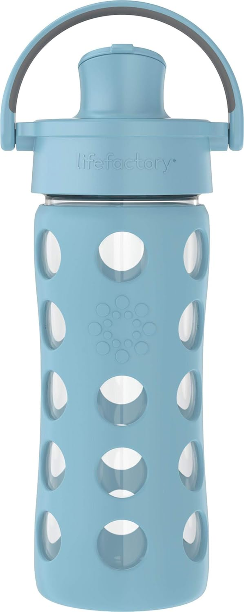 Lifefactory 16-Ounce Glass Water Bottle with Active Flip Cap and Protective Silicone Sleeve, Denim