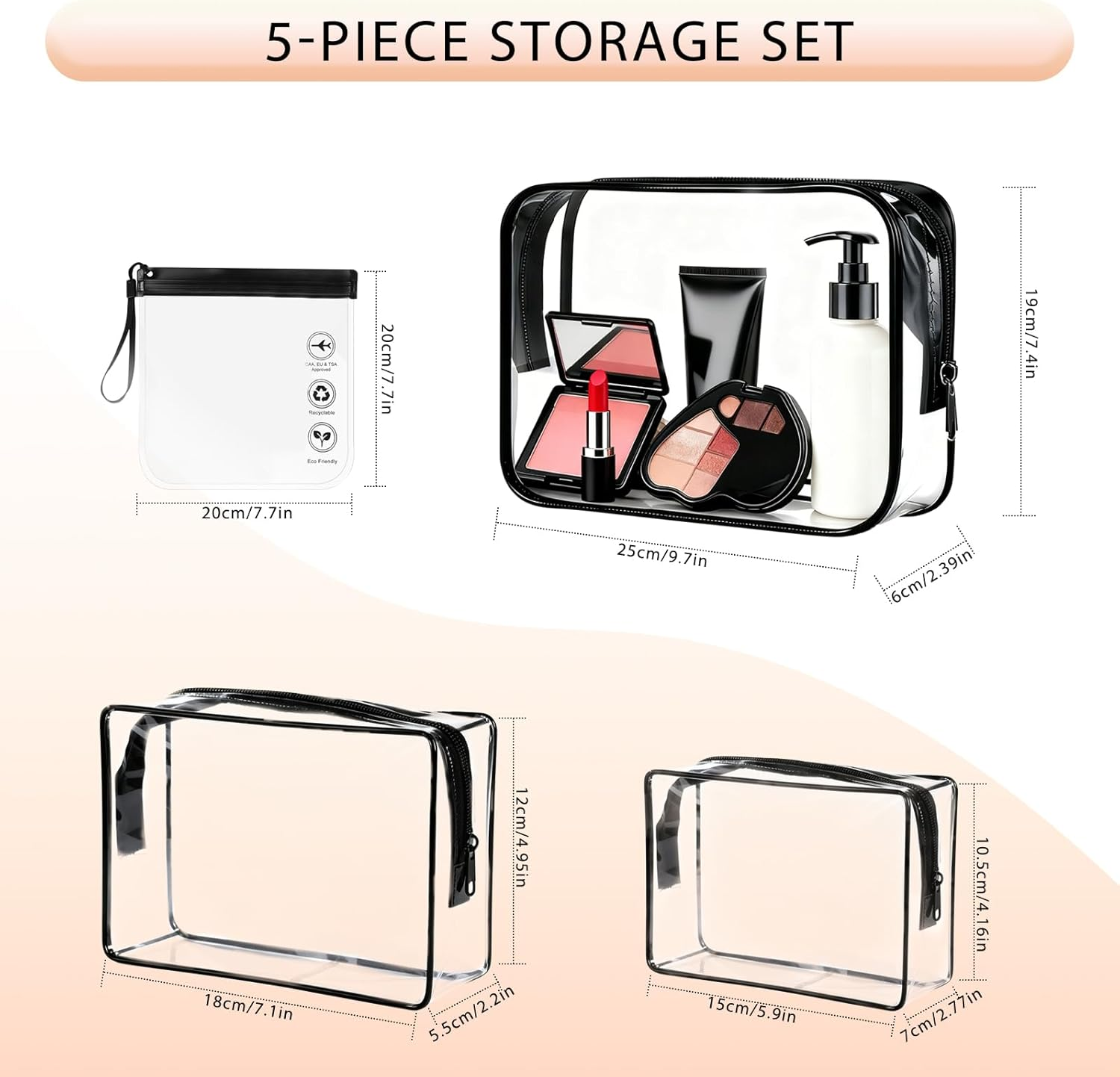 Langtaojin 5-Piece Travel Essentials Set: 3 Travel Toiletry Bags + 2 Sealed Makeup Pouches, Ideal for Must-Have Travel Scenarios, Including Toiletry Bags and Small image number 2