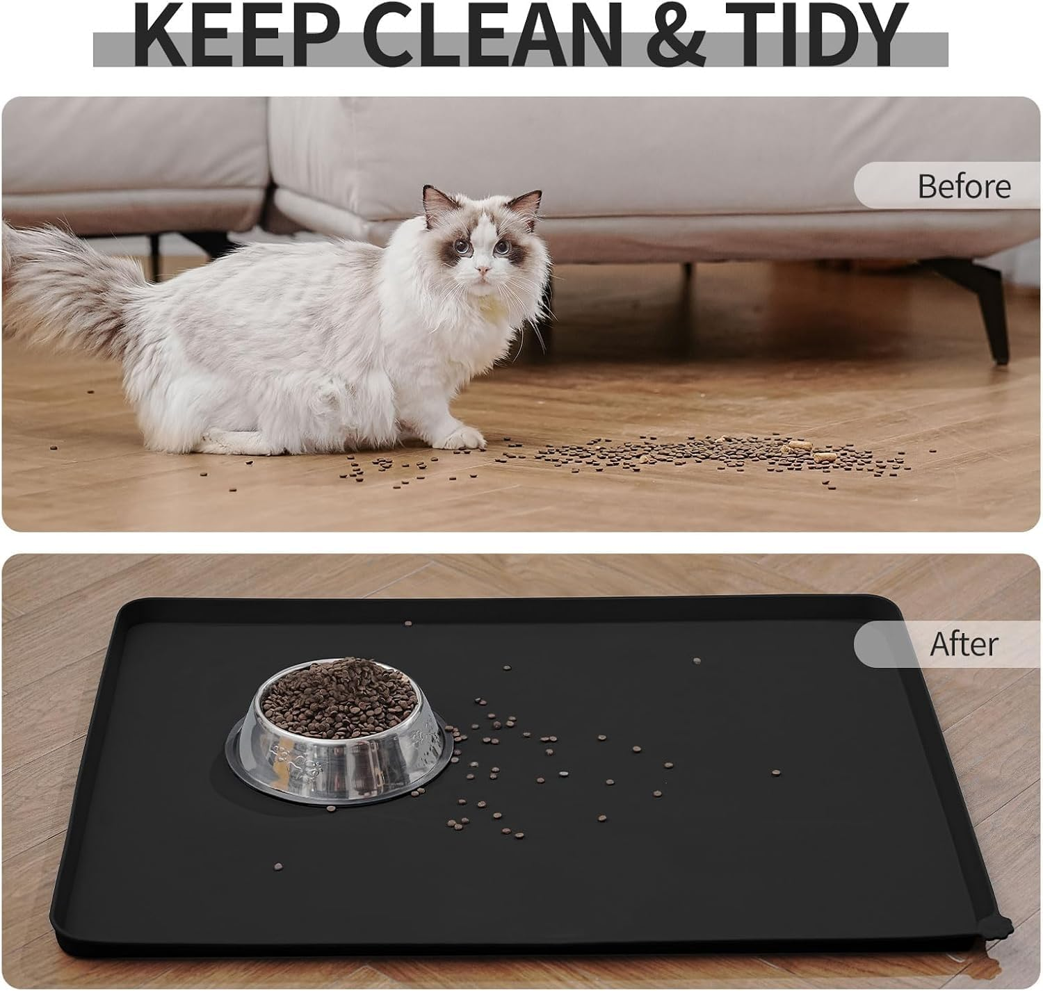 Non Slip Silicone Pet Feeding Mat, 1Pc Non-Stick Dog Cat Bowl Feeding Mat, Waterproof Anti-Slip Silicone Pet Food and Water Bowl Mat image number 2