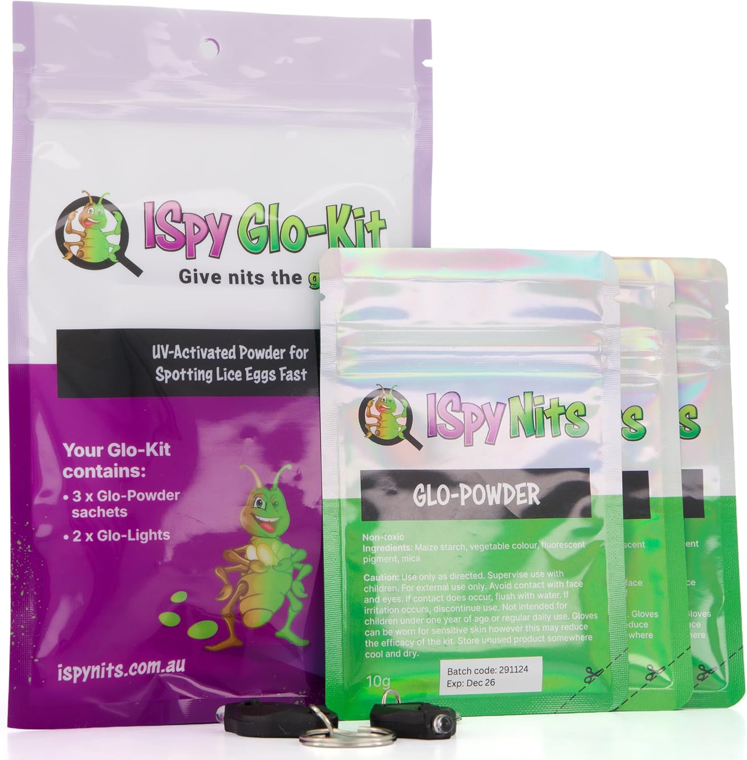 Ispy Glo-Kit Head Lice Treatment & Detection Kit with Biofluorescent Glo-Powder &ndash; Spot Nits Fast under UV Light &ndash; Safe, Non-Toxic Ingredients &ndash; Includes 3 Sachets Glo-Powder & 2 UV Detection Lights &ndash; Reusable, Kid-Friendly image number 5