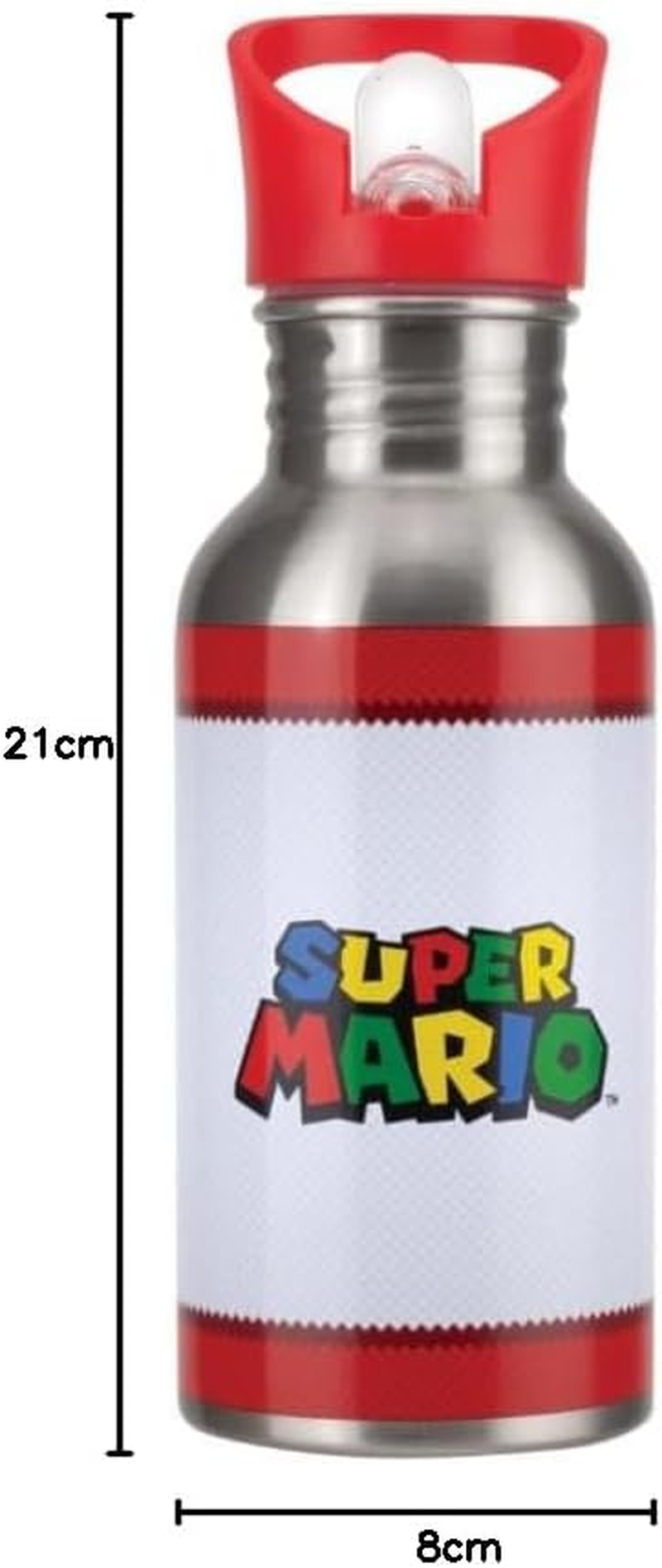 Paladone Super Mario Metal Water Bottle with Straw - Officially Licensed Merchandise image number 2
