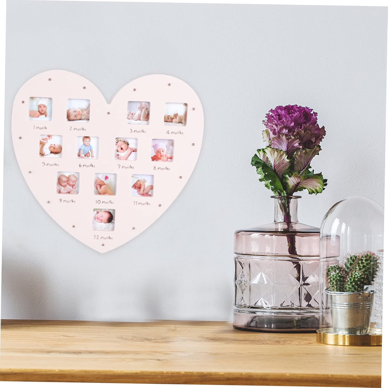 Heart Shaped Photo Frame with LED Light Month Growth Picture Frame for Wall Decor Parents to Cherish Milestones image number 6