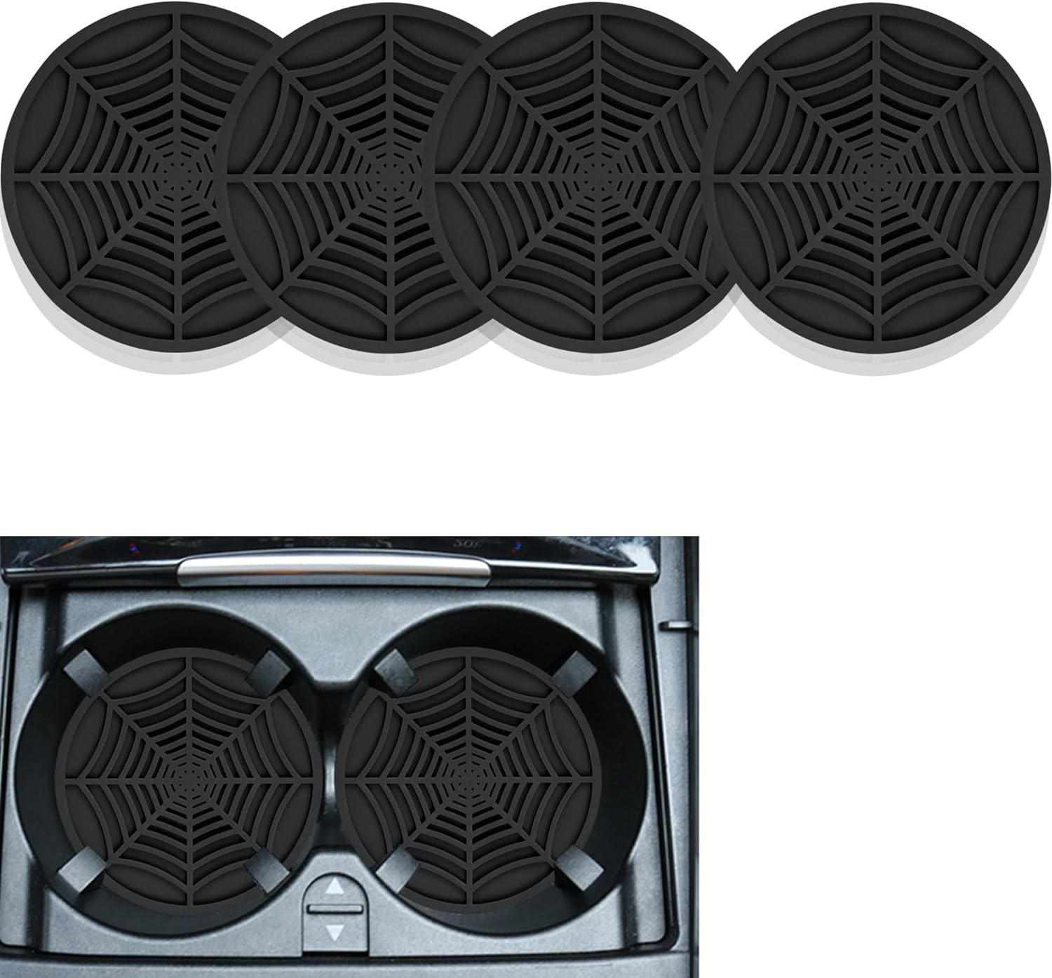 4PCS Silicone Car Coasters,Unique Spider Web Non-Slip Car Cup Holder Coaster Car Interior Accessories,Universal 2.75 Inch Car Drink Coaster for Women Men (Pink)