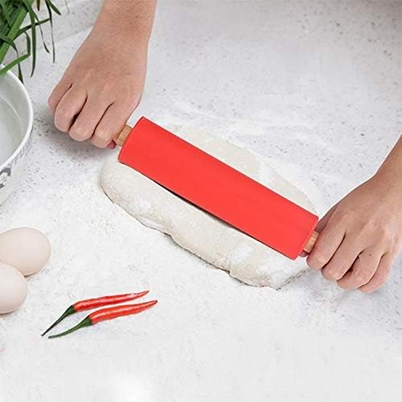 Kitchenware Gadgets Kn055 Solid Wooden Handle Silicone Rolling Pin Non-Stick Food Dumpling Stick, Length: 38Cm, Random Color Delivery Kitchenware Gadgets image number 4