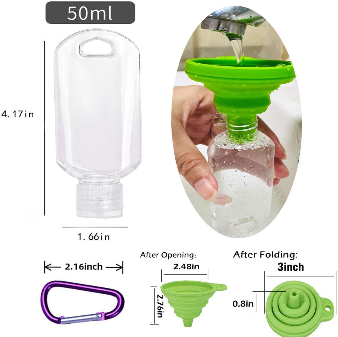 Travel Bottles with Keychain, 2Oz/50Ml Portable Plastic Travel Bottles - Leakproof Squeeze Bottles with Flip Cap - Empty Refillable Containers for Hand Sanitizer Conditioner Body Wash Liquid Etc image number 1