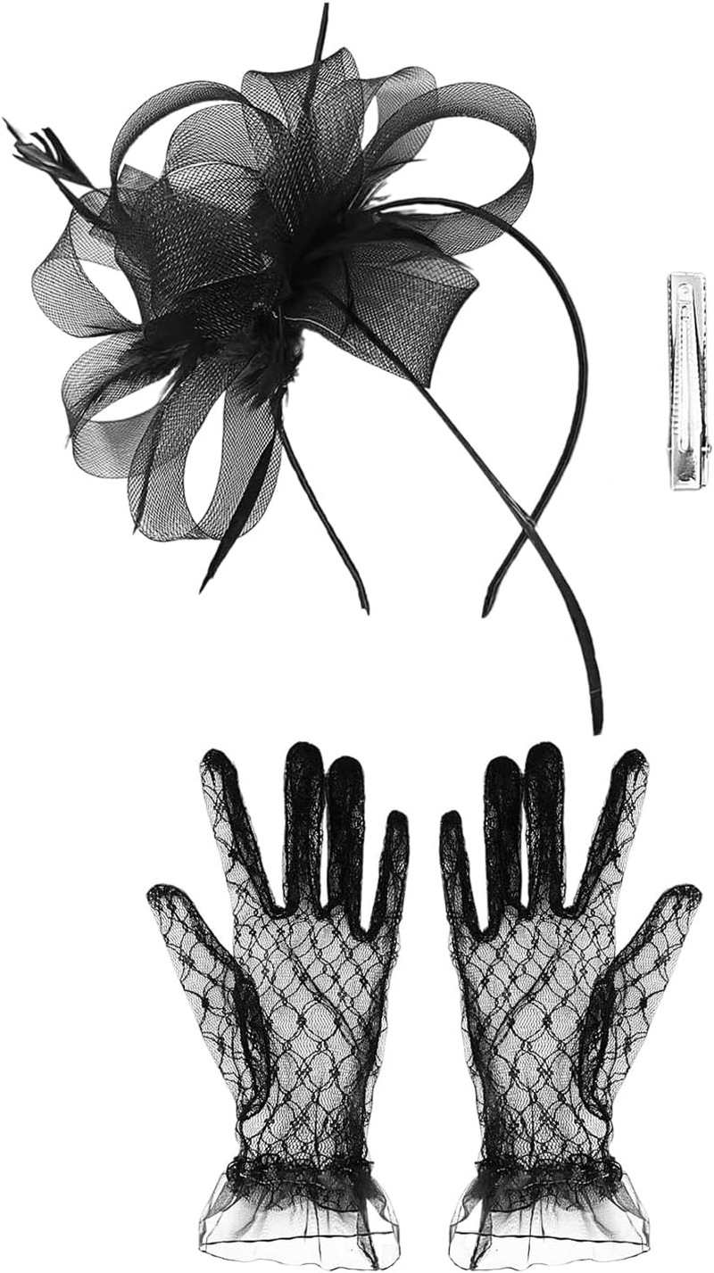 1 Headband, 1 Pair Gloves, Flower Headband, Prom Clothing Accessories, Banquet Mesh Gloves, Creative Hand Decorations. image number 3