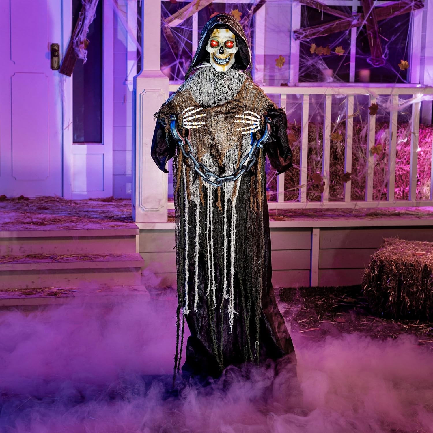 JOYIN 67" Halloween Decorations Outdoor Life Size Animatronics Grim Reaper with Chain, Sound-Actived Party Decor with Creepy Sound, Scary Haunted House Props for Garden Yard Lawn image number 3