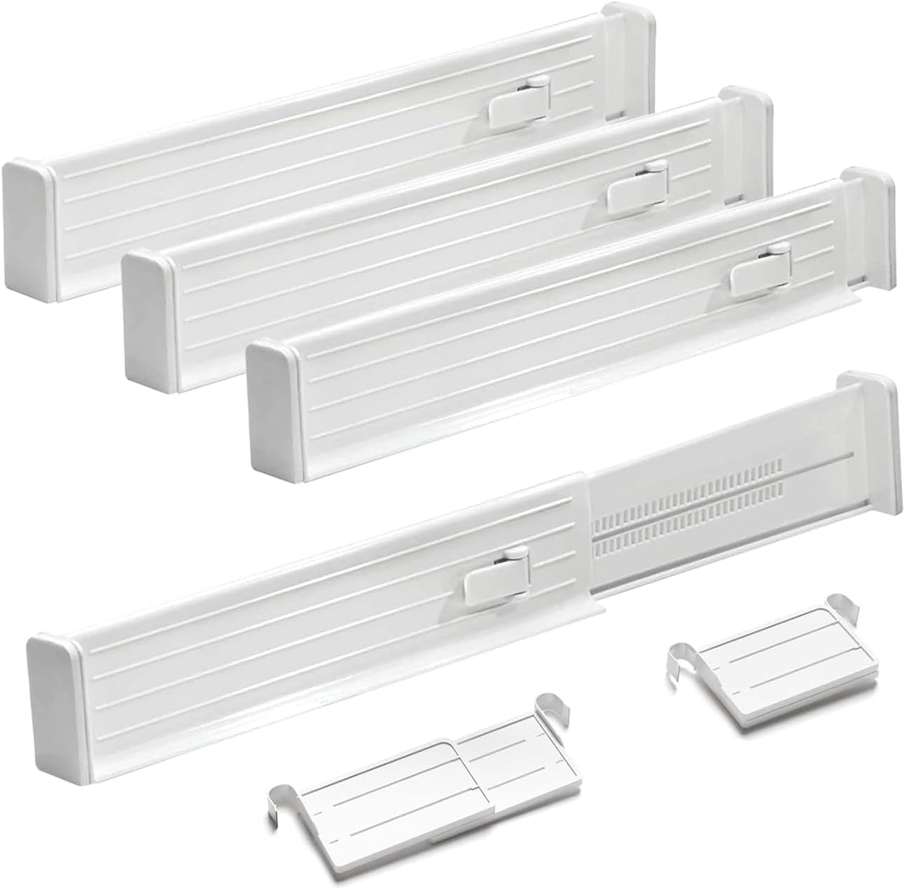 Drawer Dividers, Expandable Kitchen Drawer Organiser, with 8 Inserts, for Clothing, Kitchen Utensils and Office Storage, Set of 4 (32-56Cm) image number 3