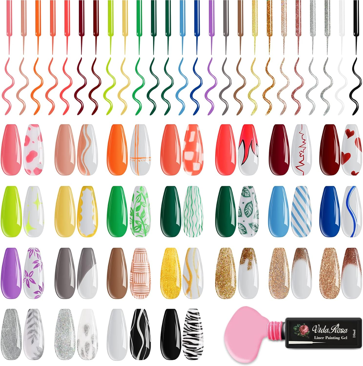 Vidarosa Gel Nail Liner Polish Pen UV LED Painting Gel Polish Set for 3D Nail Art DIY Nail Design Pull Line Pen Nail Drawing, Nail Painting Polish for Manicure Salon, 10ML, Classic Green