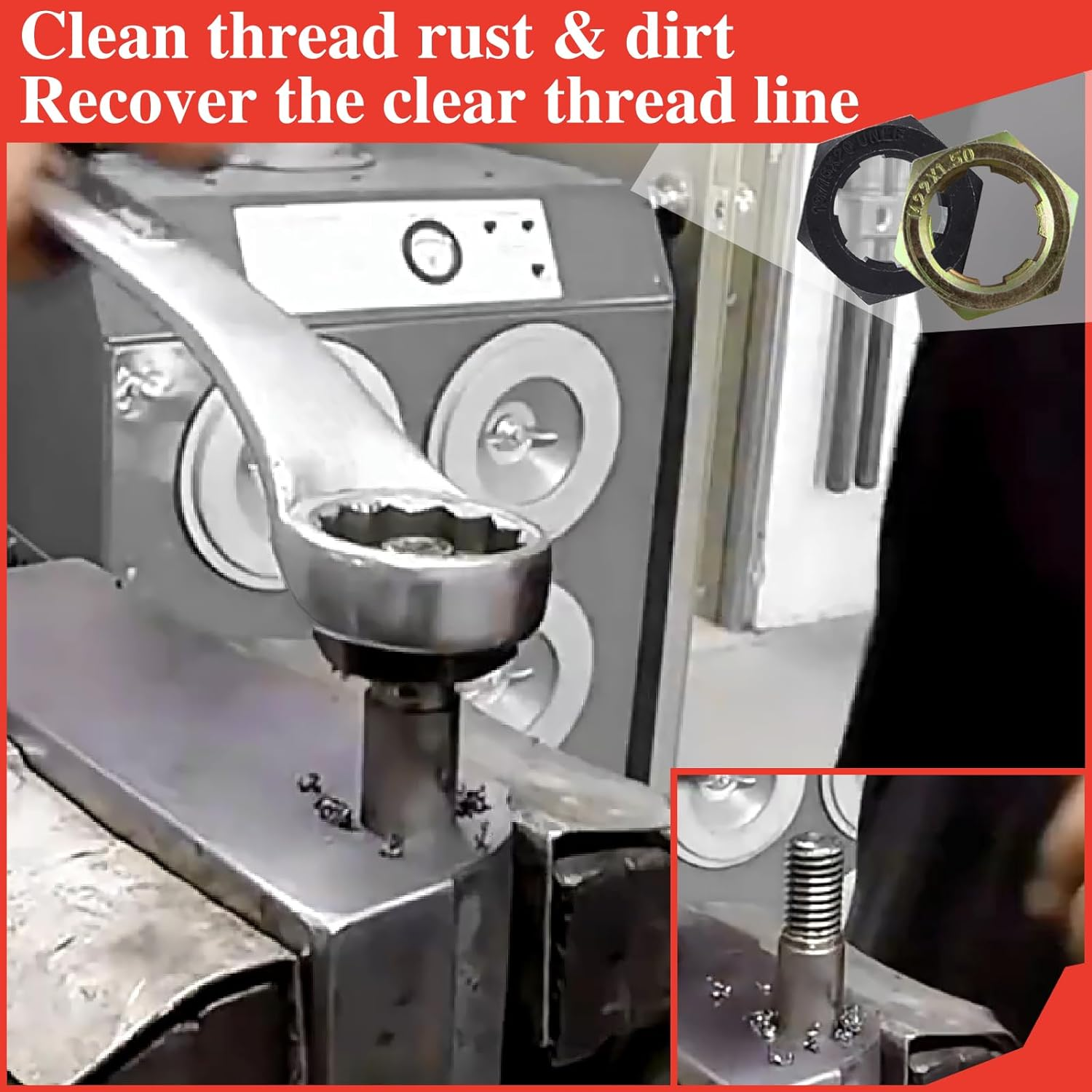 LEONTOOL 8 PCS Axle Spindle Thread Chaser Set, Thread Repair Kit High-Strength Thread Restorer Tool, Axle Spindle Fractional Cleaning and Rethreading Set Metric M20 M22 M24 & UNEF 13/16" 3/4"