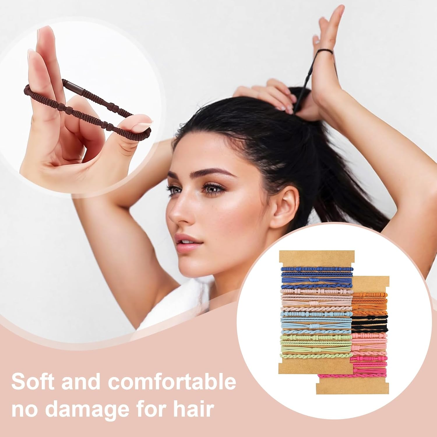 Evadollina Hair Ties Ladies, 32 Pieces Hair Accessories, Hair Ties, Bohemian Colourful Headbands, Scrunchies, Hair Tie Bracelet, Hair Accessories Ladies, Christmas image number 3