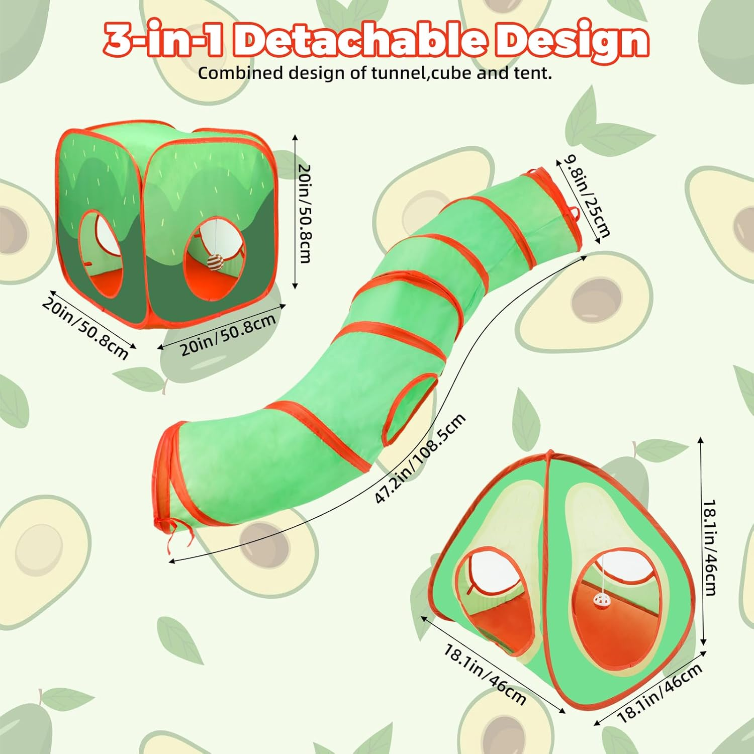 YUEPET Rabbit Tunnel and Cube Collapsible Tent Bunny Interactive Crinkle Tunnel Toys Small Animal Hideout with Play Ball for Dwarf Rabbit Bunny Guinea Pig (Avocado) - Avocado image number 5