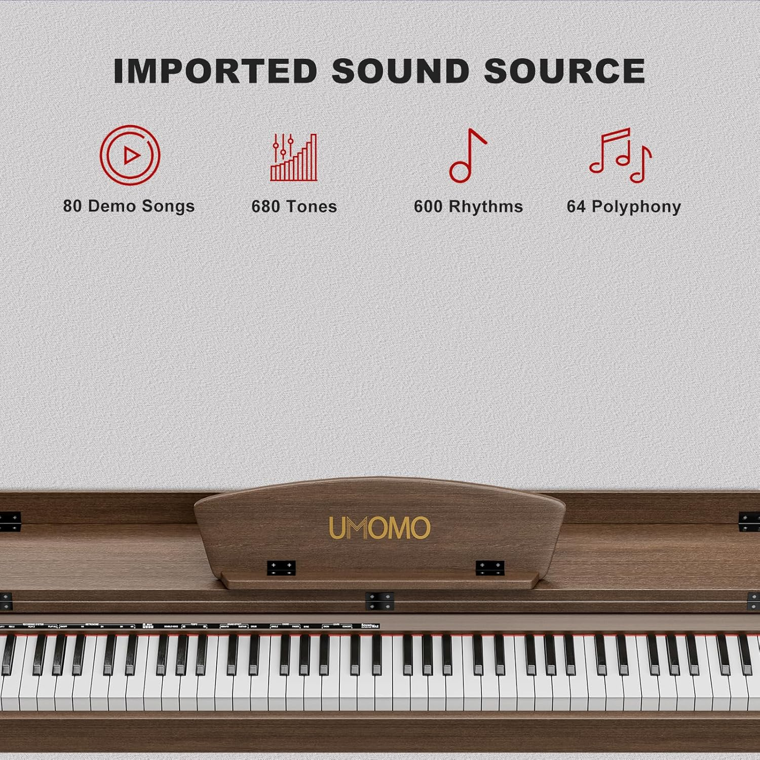 UMOMO U-710 88 Key Digital Piano Keyboard with Piano Bench, Full Size Electric Piano with Piano Stand, Headphone Jack, 3 Pedal, Electronic Piano for Beginner, Adults, Brown - Brown image number 5