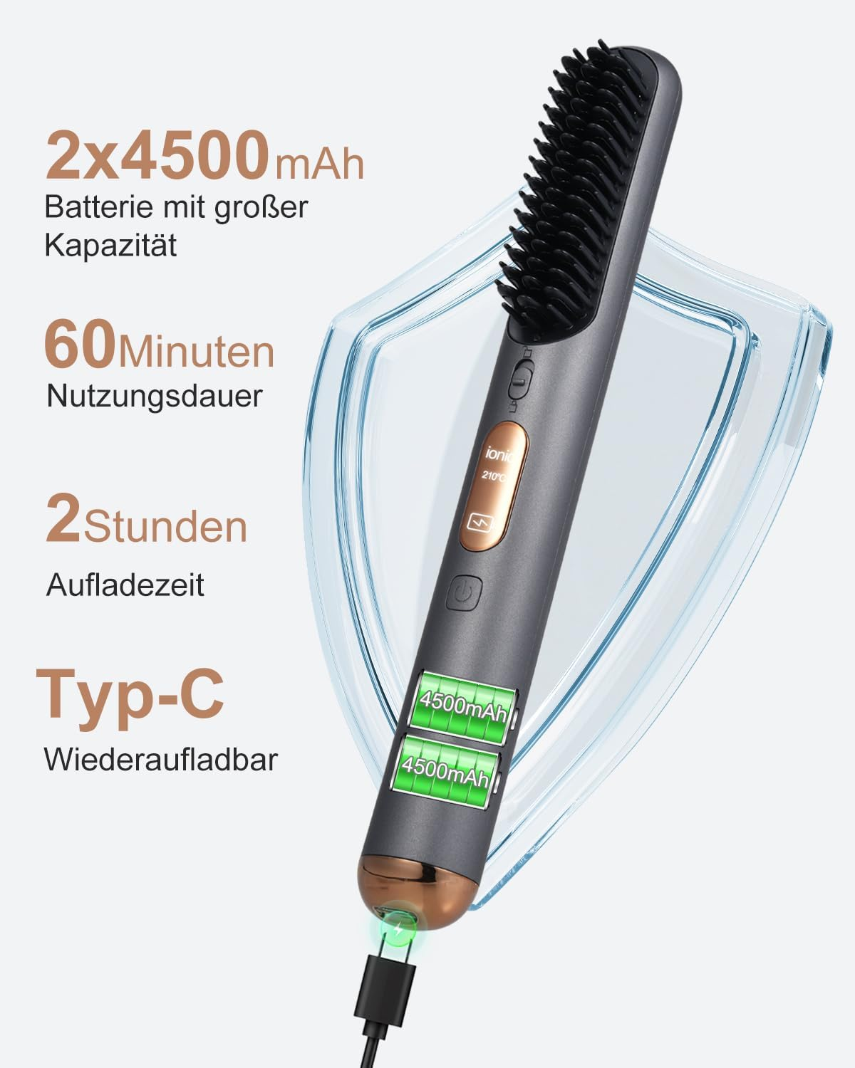 Electric Hair Straightening Brush Rechargeable Hair Straightener image number 1