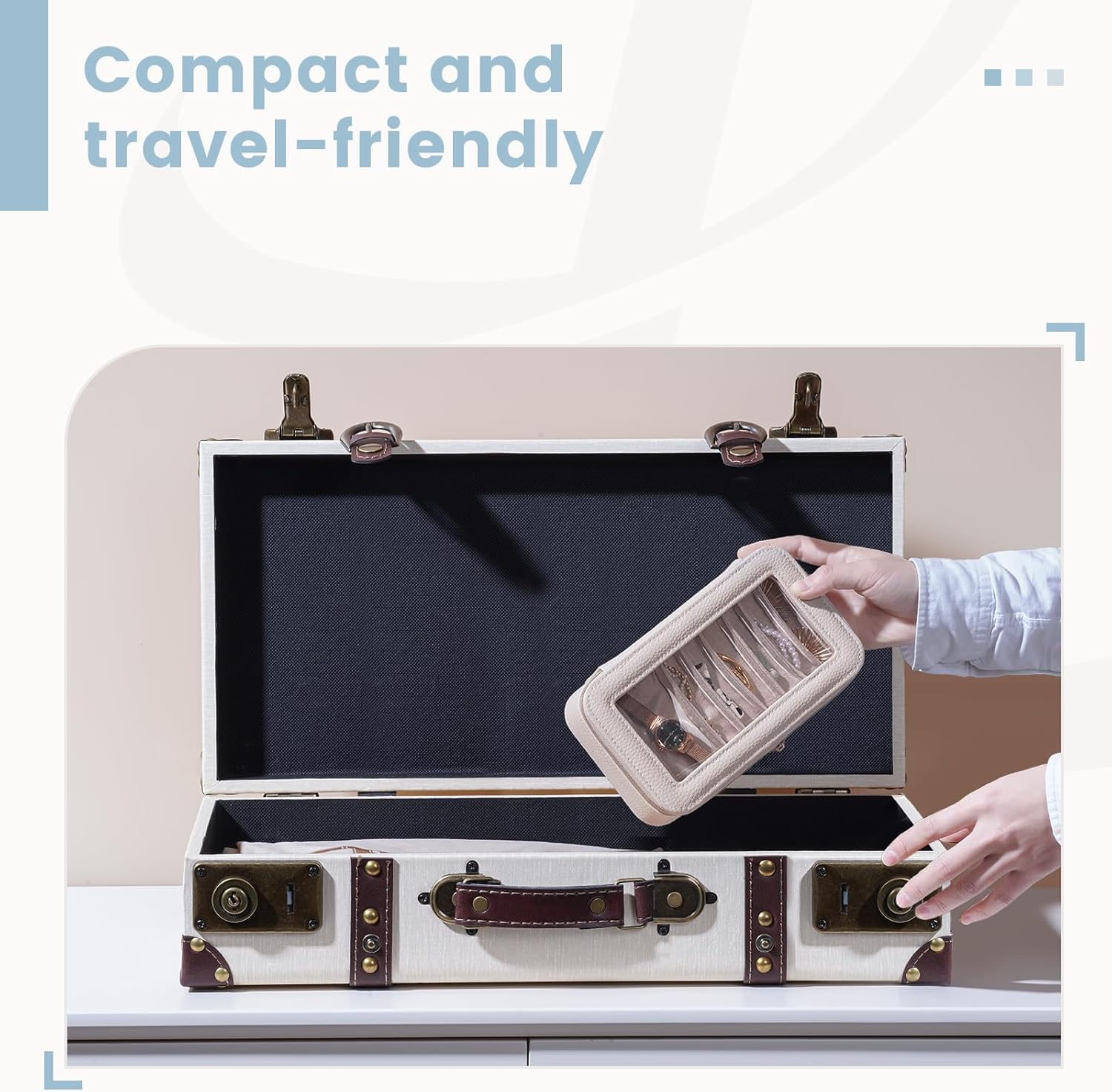 Lolalet 8 in 1 Travel Jewelry Case with Velvet Pouches, Clear Window Travel Jewelry Organizer Bags for Earrings, Bracelets, Necklaces and Rings, Compact Jewelry Storage for Women Girls- Beige, 7Pcs