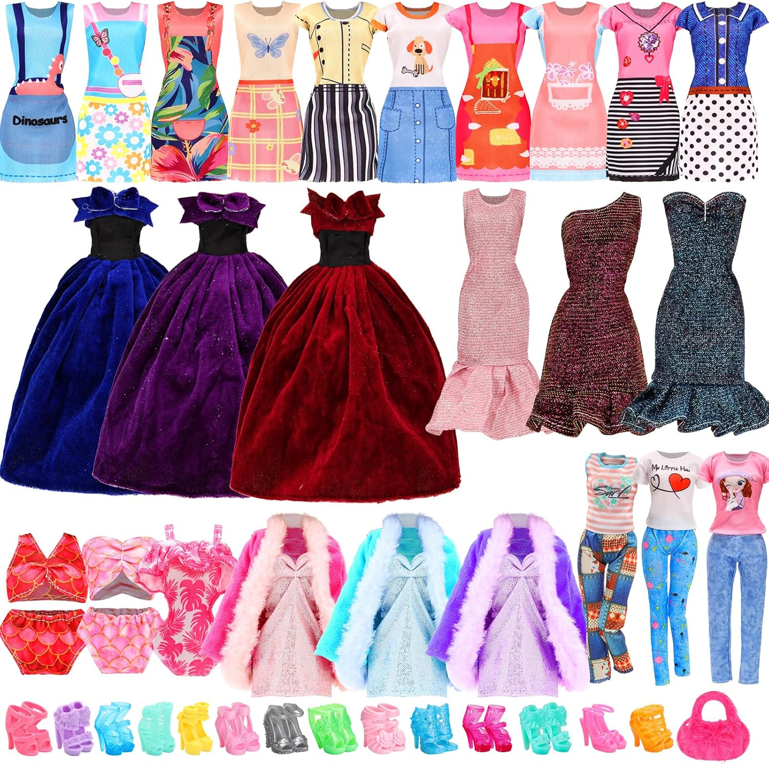 BARWA 26 PCS Doll Clothing and Accessories Including 12 Fashion Dresses + Swimsuit + Coat + Top + Pants with 10 Shoes Bag Accessories for 11.5 Inch Girl Doll image number 4