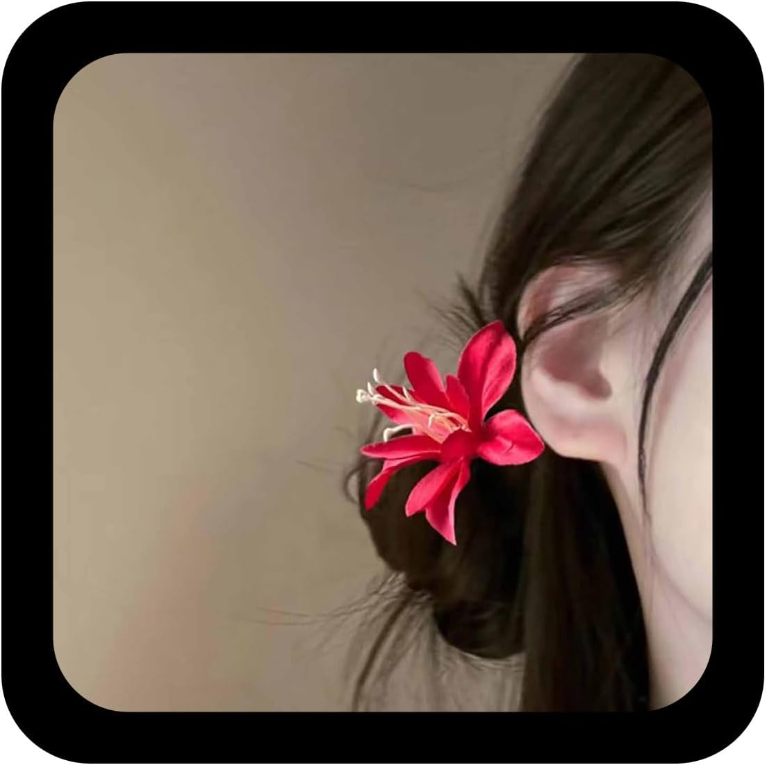 Enautoabs Boho Vintage Flower Hair Clip Duckbill Clip Flower Fabric Hairclip Barrette Red Floral Wedding Hairpin Clips Minimalist Floral Hairs Clips Hairs Accessories for Women image number 1