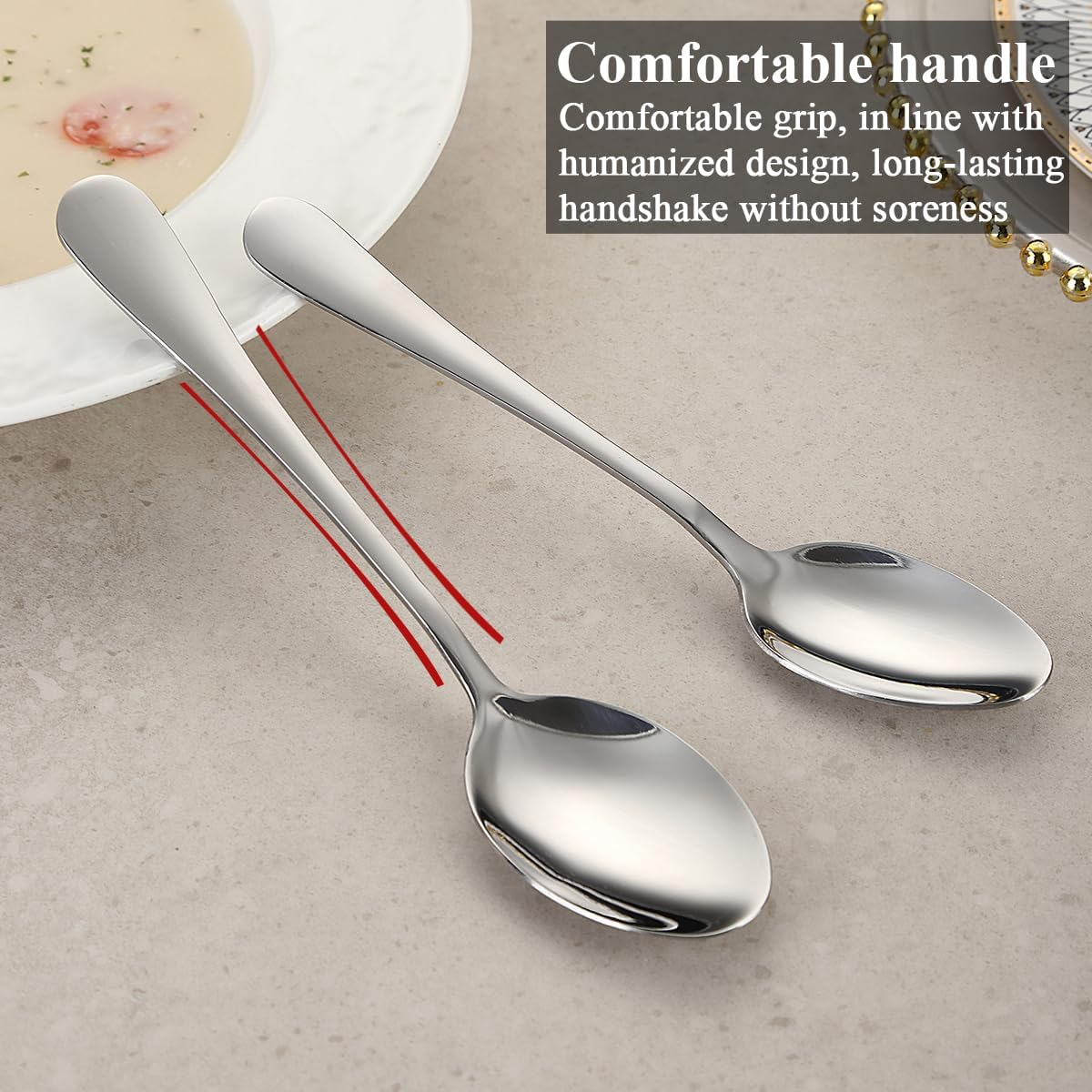 Evanda Cutlery Set 48 Piece Service for 12, Stainless Steel Flatware Set, Include Knife Fork Spoon Silverware Set, Durable Home Kitchen Tableware Set, Mirror Polished, Dishwasher Safe image number 6