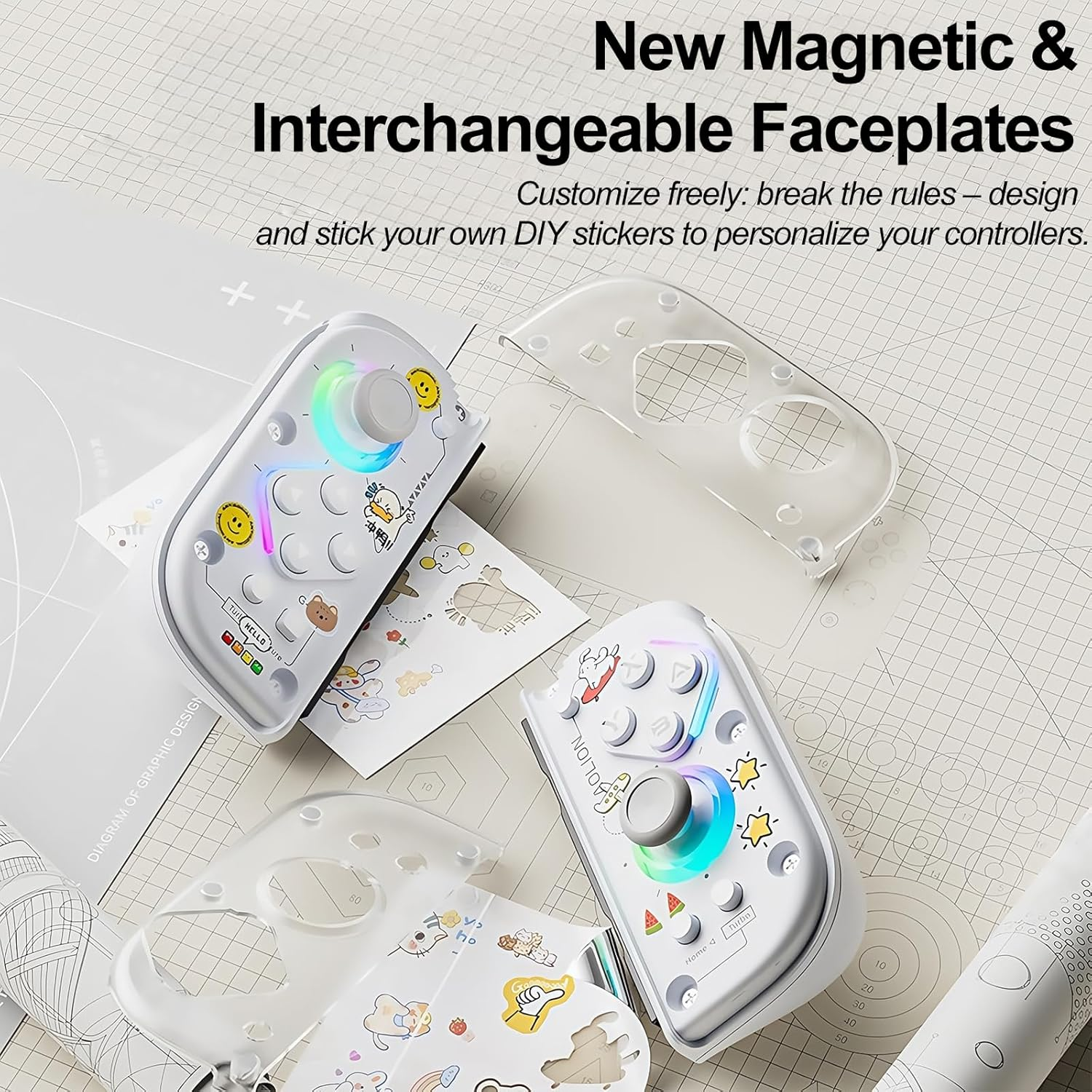 Smanettew Controllers Compatible with Nintendo Switch, Wireless L & R Controllers with Charging Grip, Featuring RGB Lighting, Hall Effect Joysticks, Turbo, Macro Programming, Vibration & 6-Axis Gyro image number 3