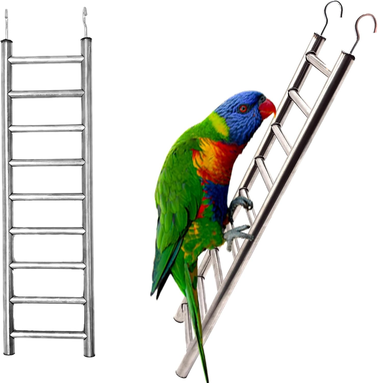 Stainless Steel Bird Ladders 9-Step Parrot Ladder Hanging Bird Cage Climbing Toys with Hooks Birds Exercise Toy for Parakeets, Parrots, Cockatoo，Rust-Resistant and Easy to Clean (1 PCS) image number 4