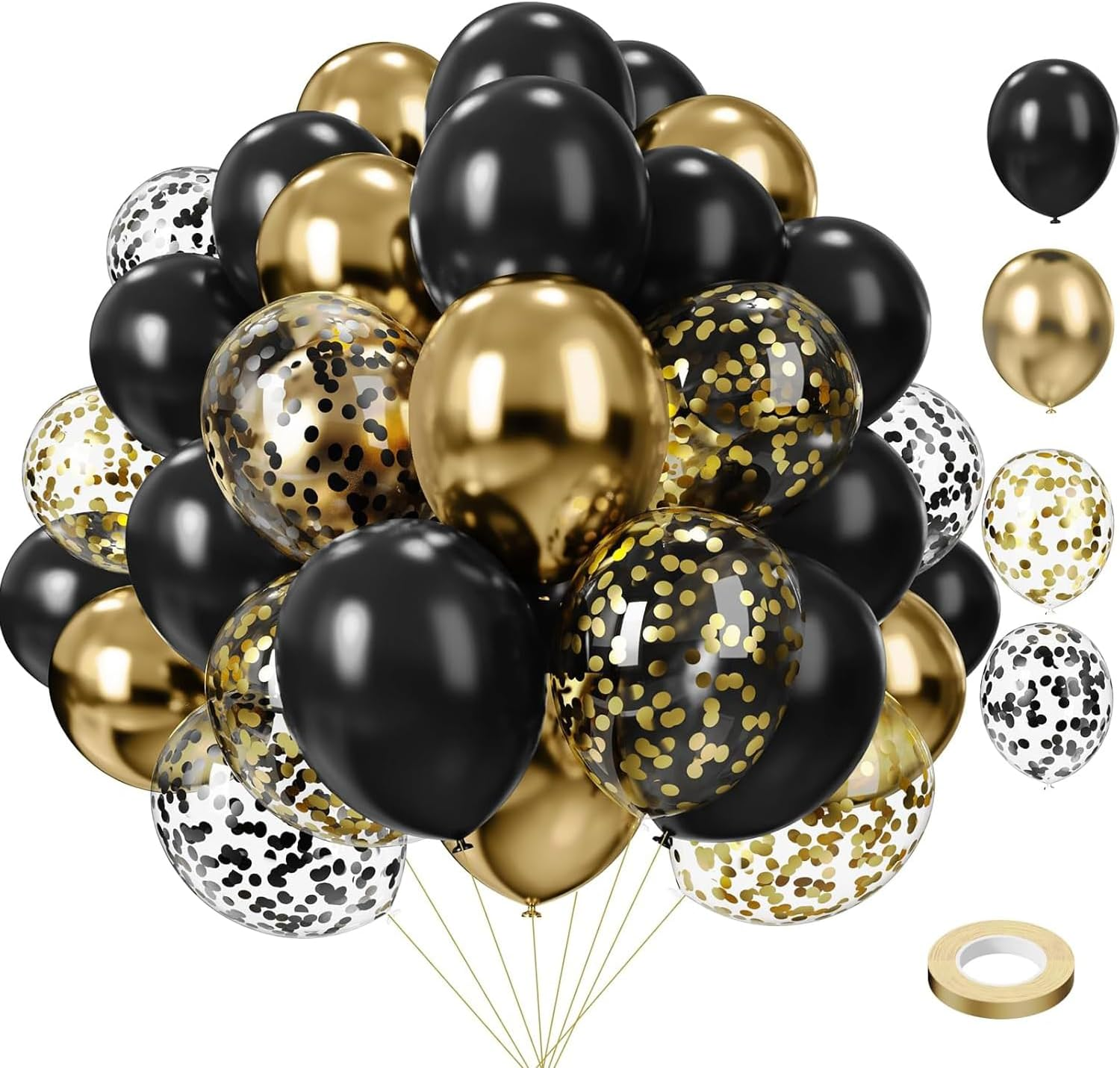 Party Balloons Decorations for Birthday, Christmas, New Years, Wedding, Graduation Decorations Black and Gold Balloons 12In and 5In Latex Party Xmas Decora Bulk (Black White and Silver(75Pcs))