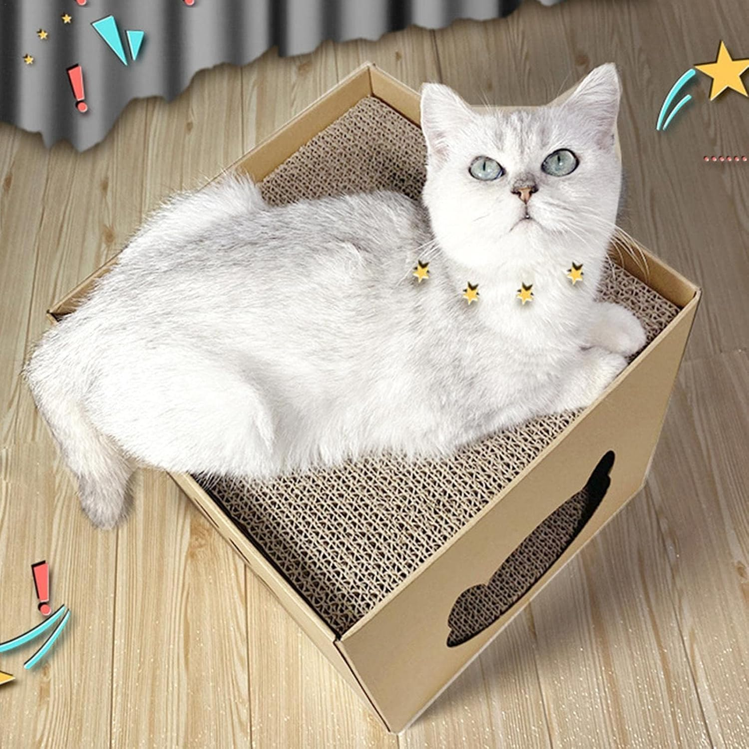 Cardboard Cat House - Indoor Cats Scratching House,Cat House with Scratching Pad, Cat Scratching House, Scratcher Box, Cat House for Sleeping