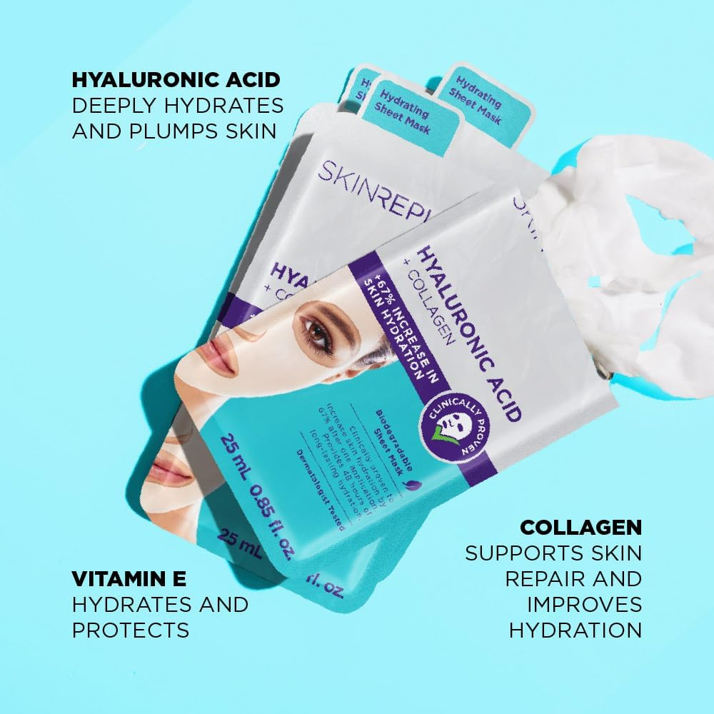 Skin Republic 10 Pack Hyaluronic Acid + Collagen Face Mask Sheet image number 3