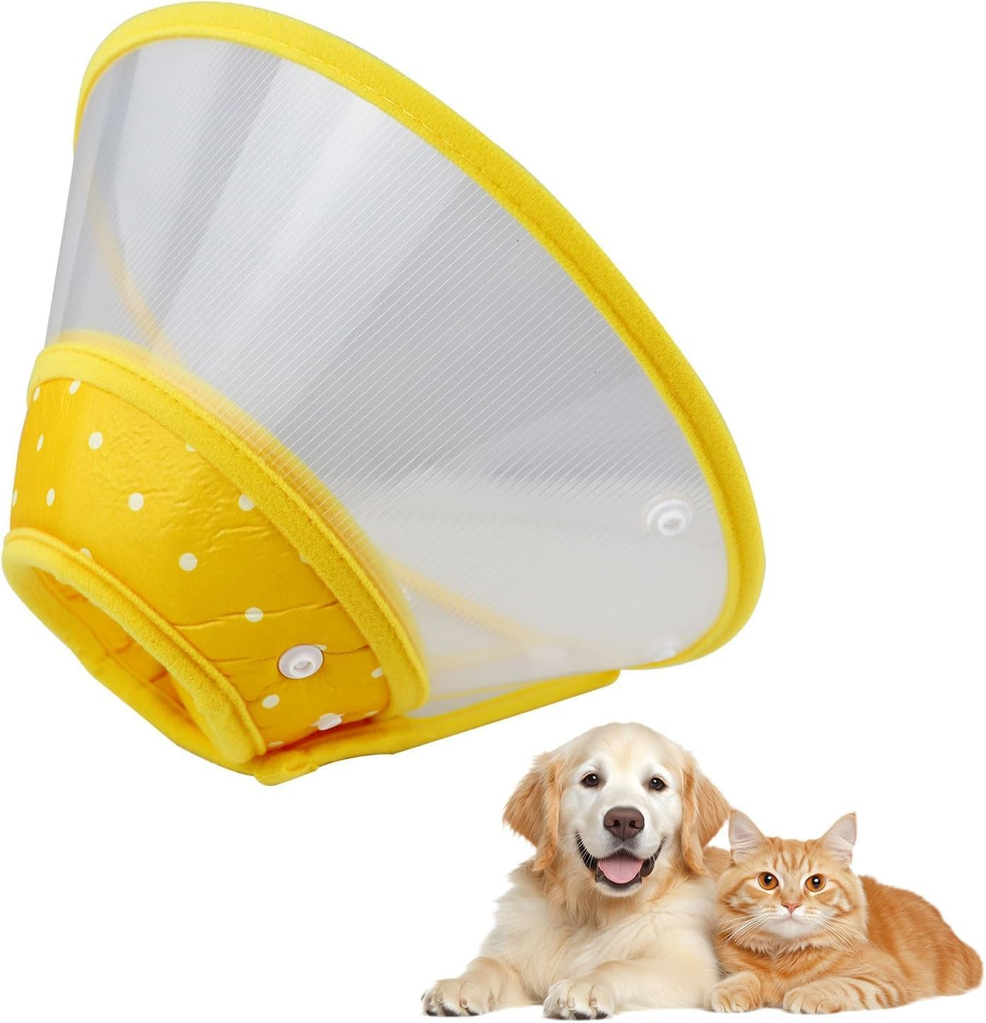 Pet Cone Recovery Dog Cone Adjustable Dog Collar Clear Padded Collar with Breathable Soft Edge, Plastic Puppy Cone Protect the Neck Surgery Recovery, for Cats and Puppies (Yellow, L) image number 5
