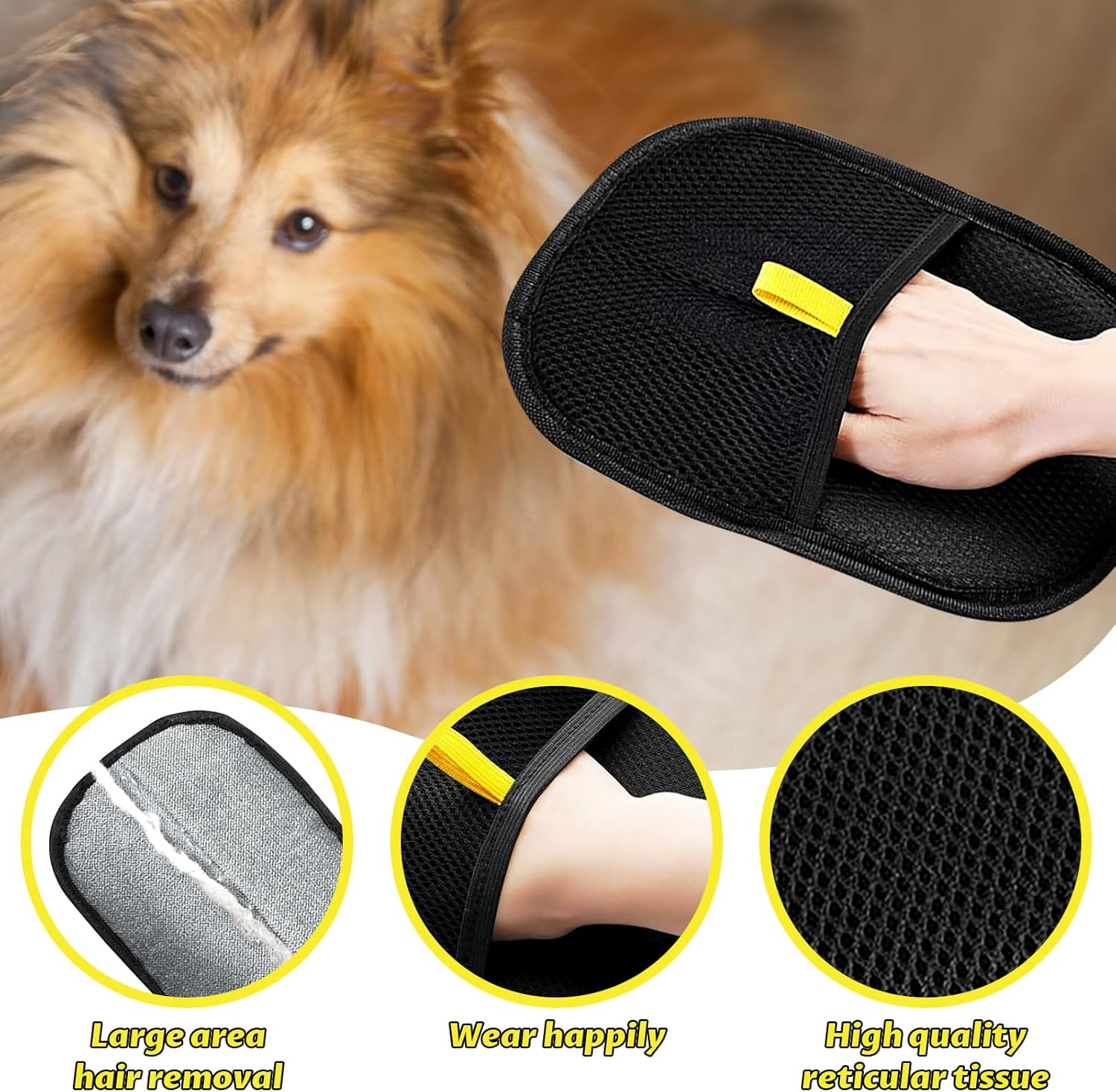 Pet Hair Remover Glove - Fur Gloves Cat - Fur Magnet Glove for Pets, Antistatic & Breathable, Washable, Ideal as a Cat Brush, Fur Magnet (Black, 1 Piece)