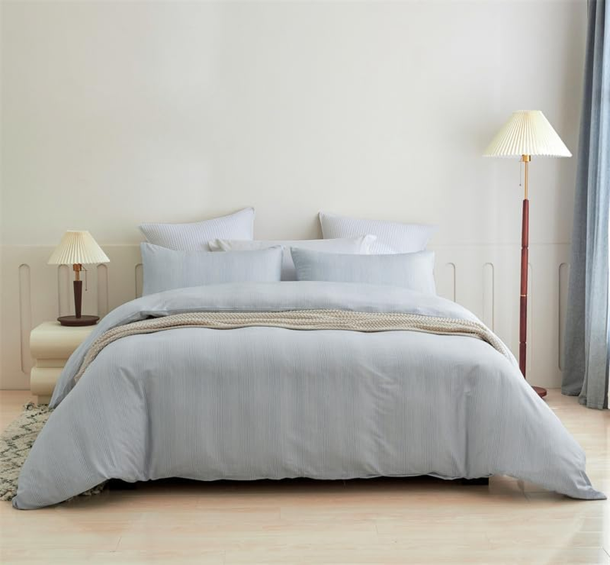 Bamboo Cotton Blue Stripes Pattern Doona Duvet Quilt Cover Set (King) image number 3